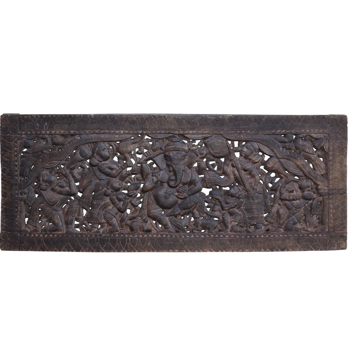 Large Indonesian Hand Carved Wood Panel