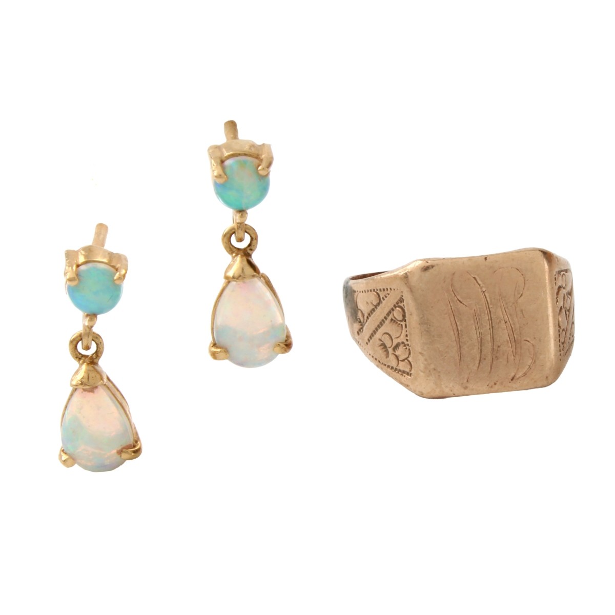 Opal Earrings and 12K Ring