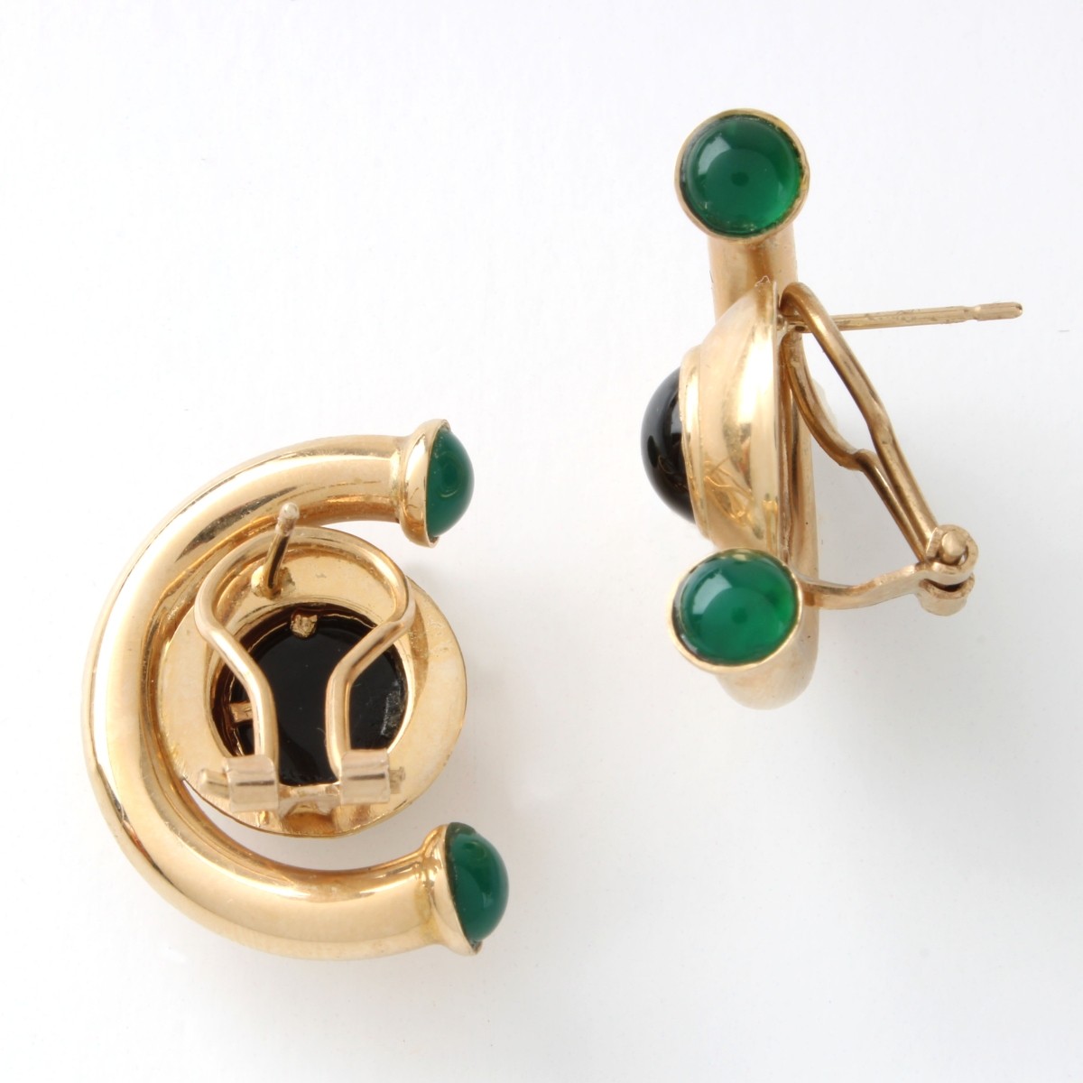 Chrysoprase, Onyx and 14K Earrings