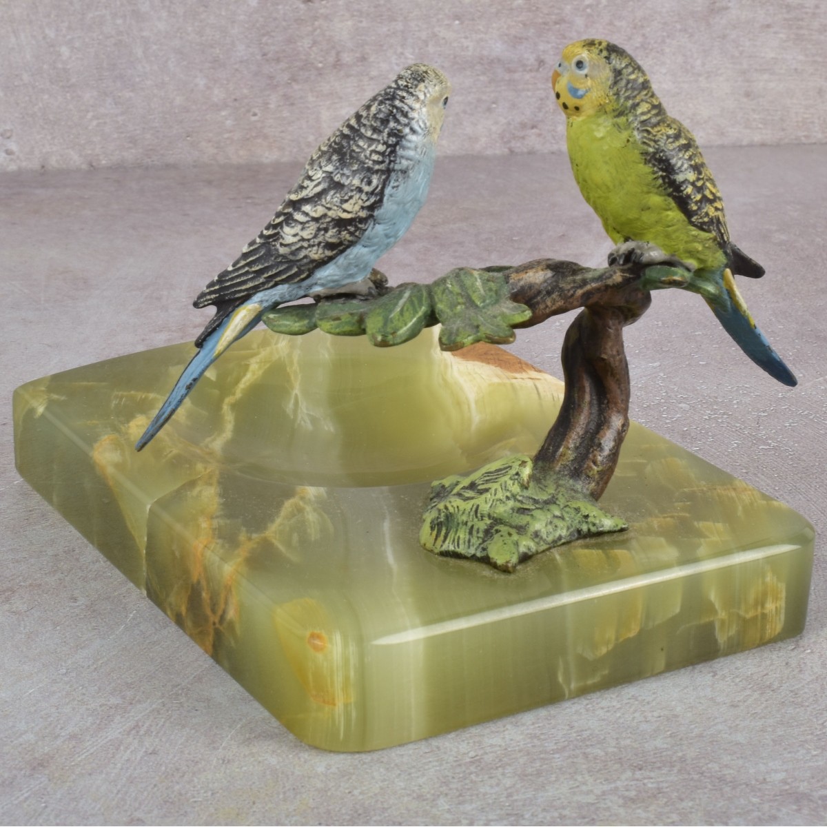 Antique Cold Painted Pair of Parakeets