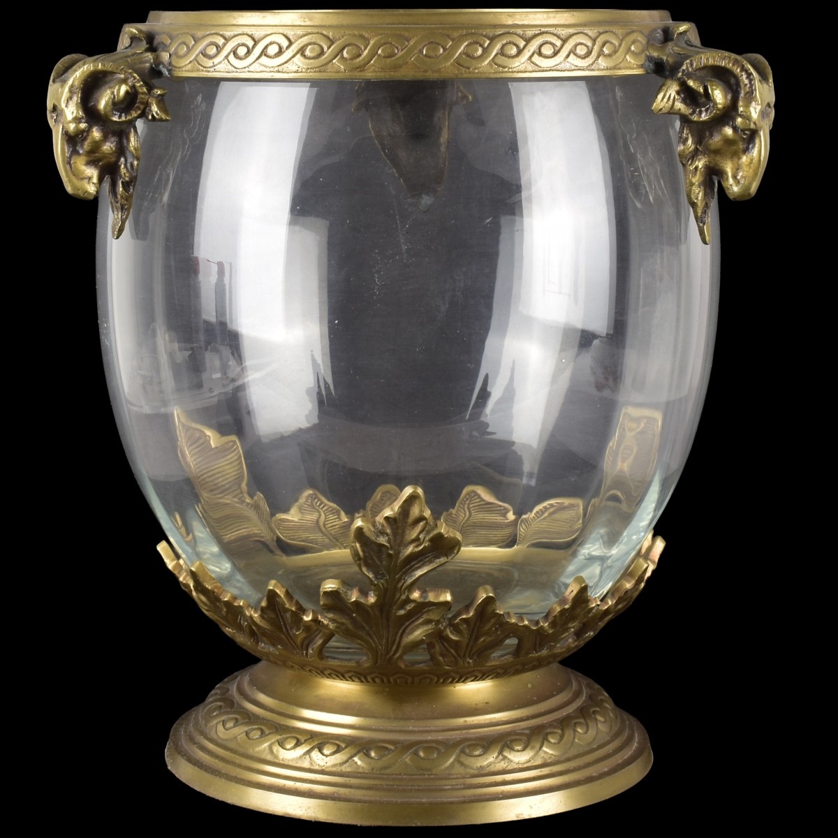 Large Crystal Brass Head Urn Bowl