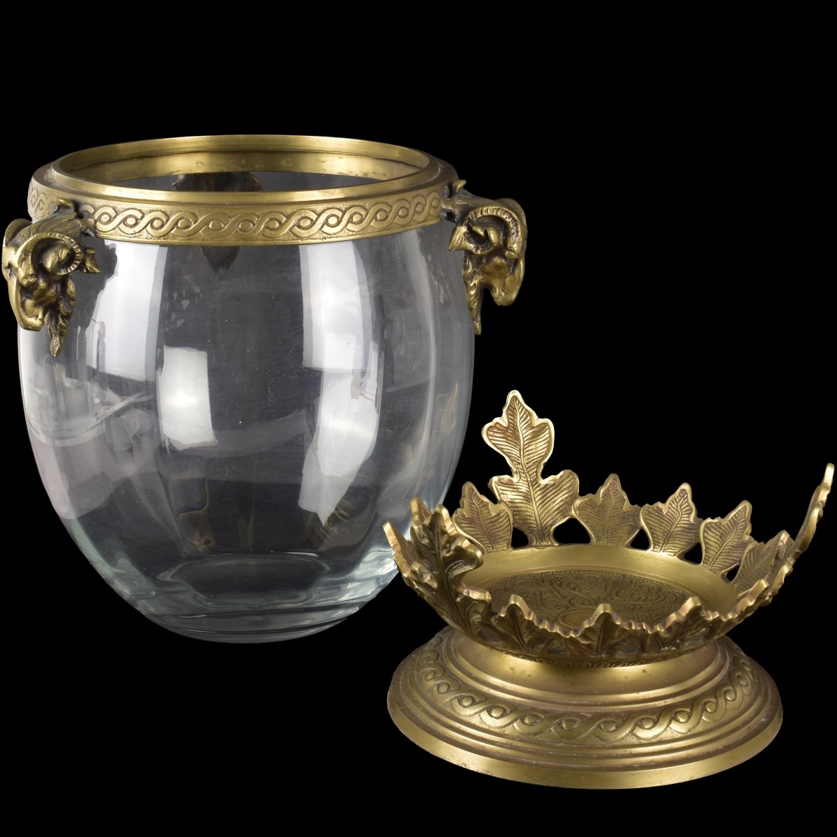 Large Crystal Brass Head Urn Bowl