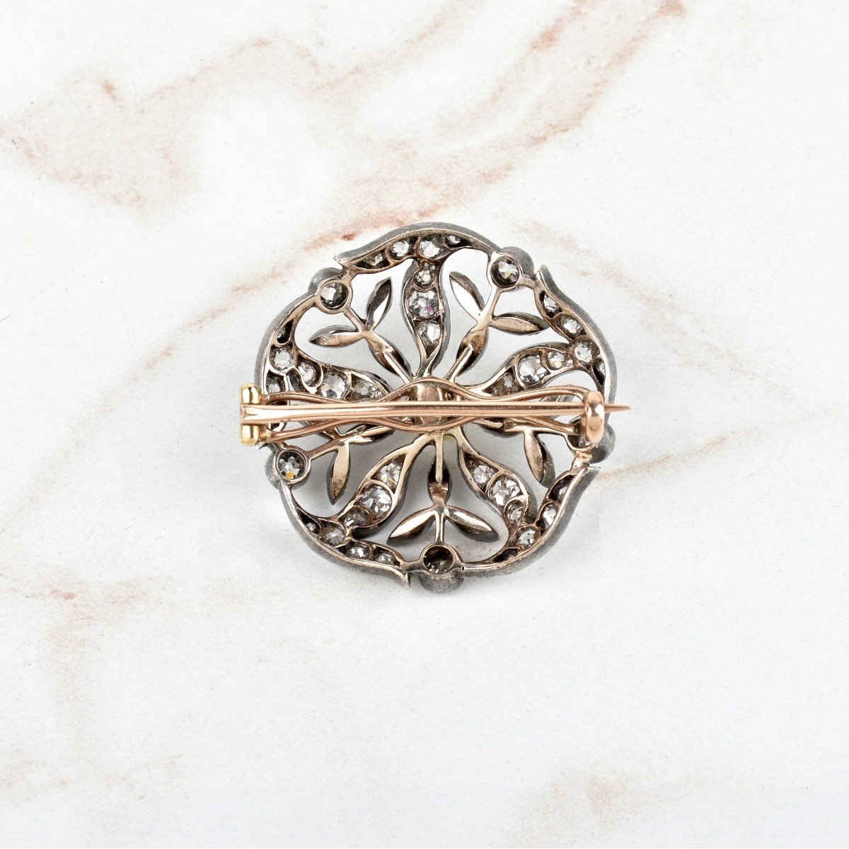 Diamond, Pearl, 14K Gold and Silver Pin