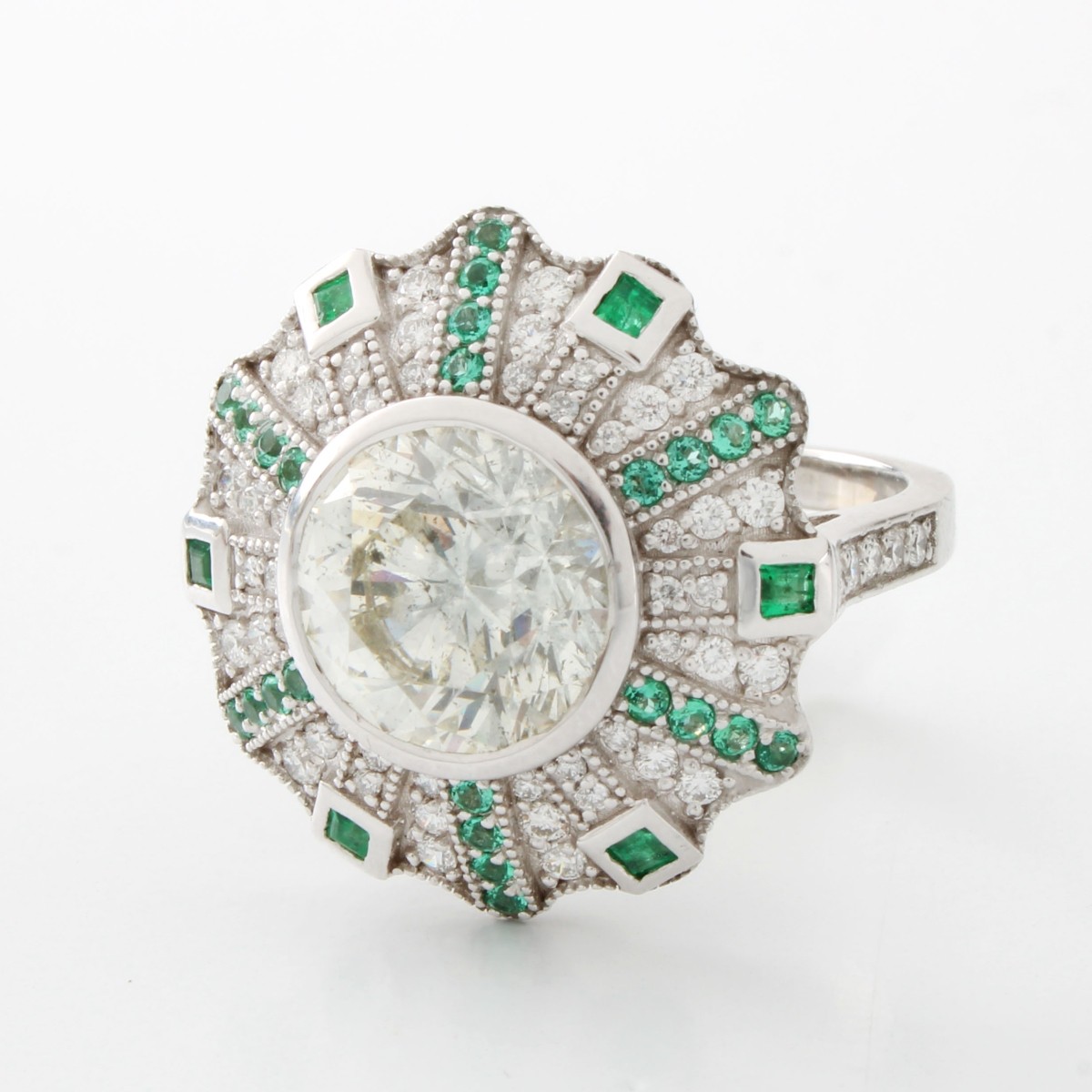 GIA Diamond, Emerald and 18K Ring