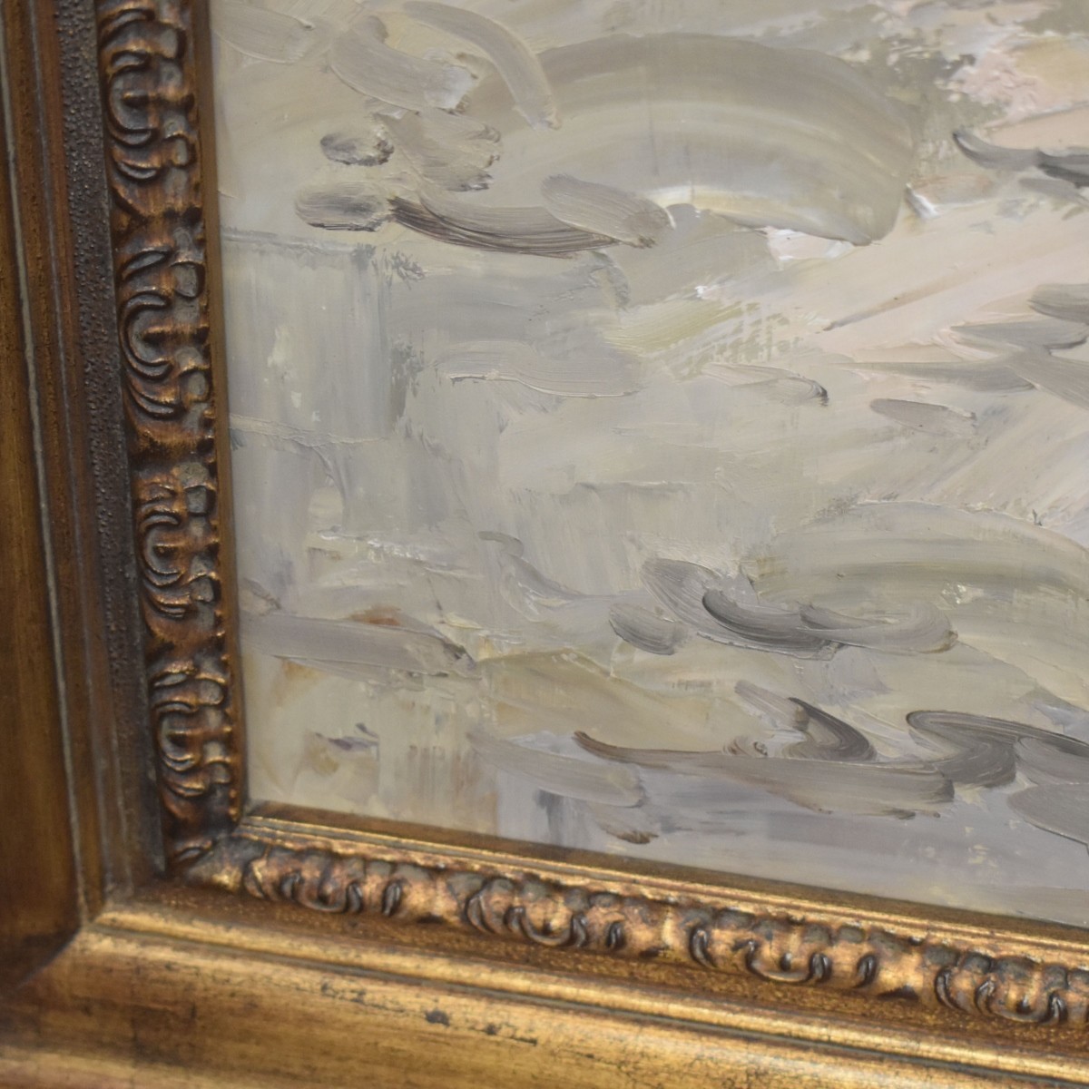 Oil on Canvas of a Girl Gathering Flowers