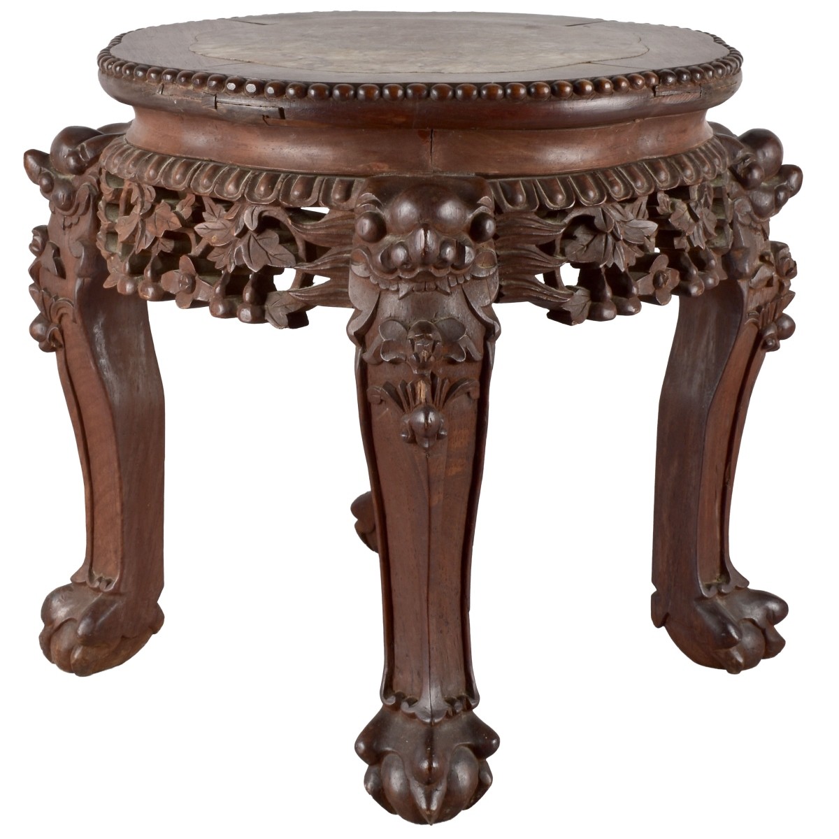Chinese Wood and Marble Side Table