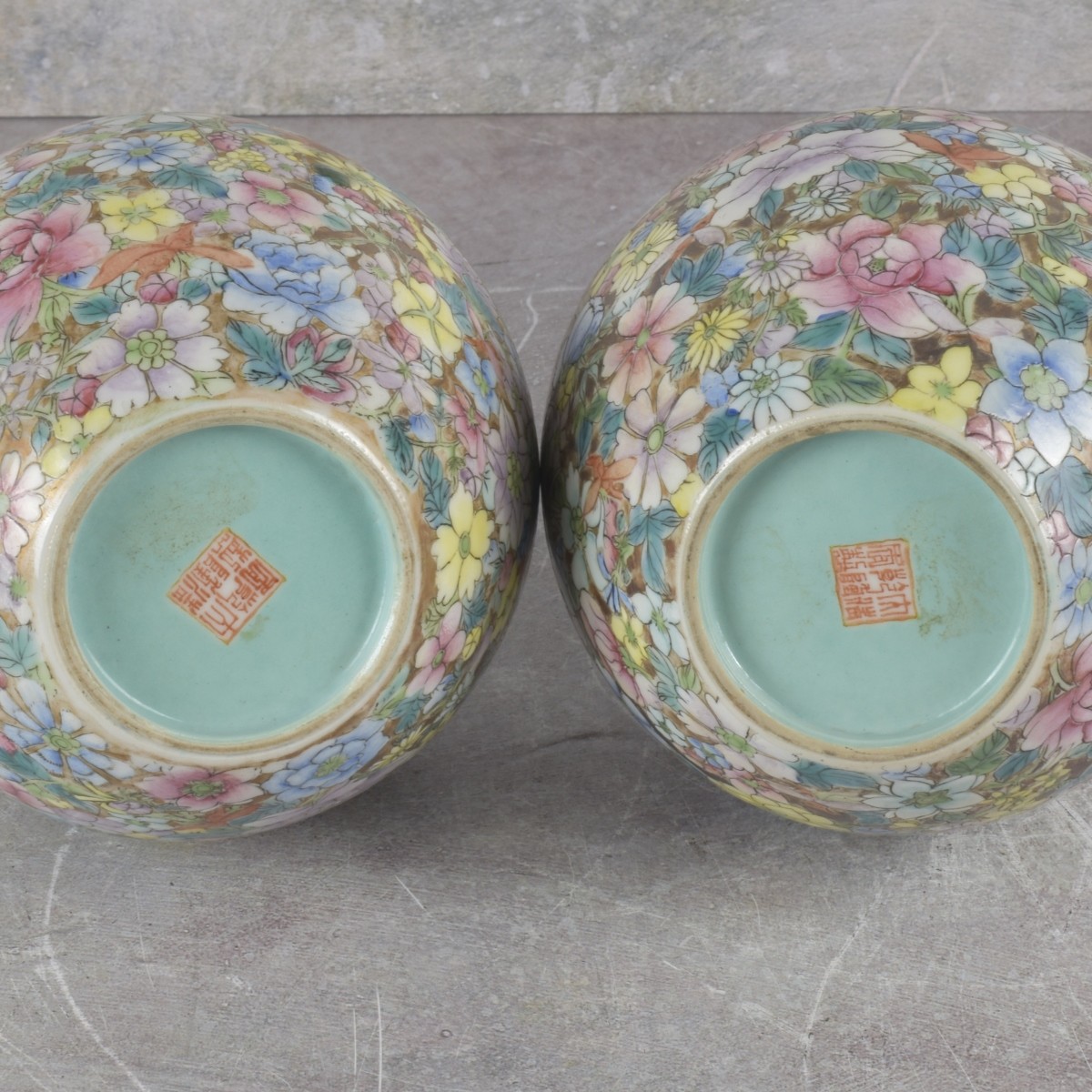 Pair of Chinese Famille Rose Bottle Vases
