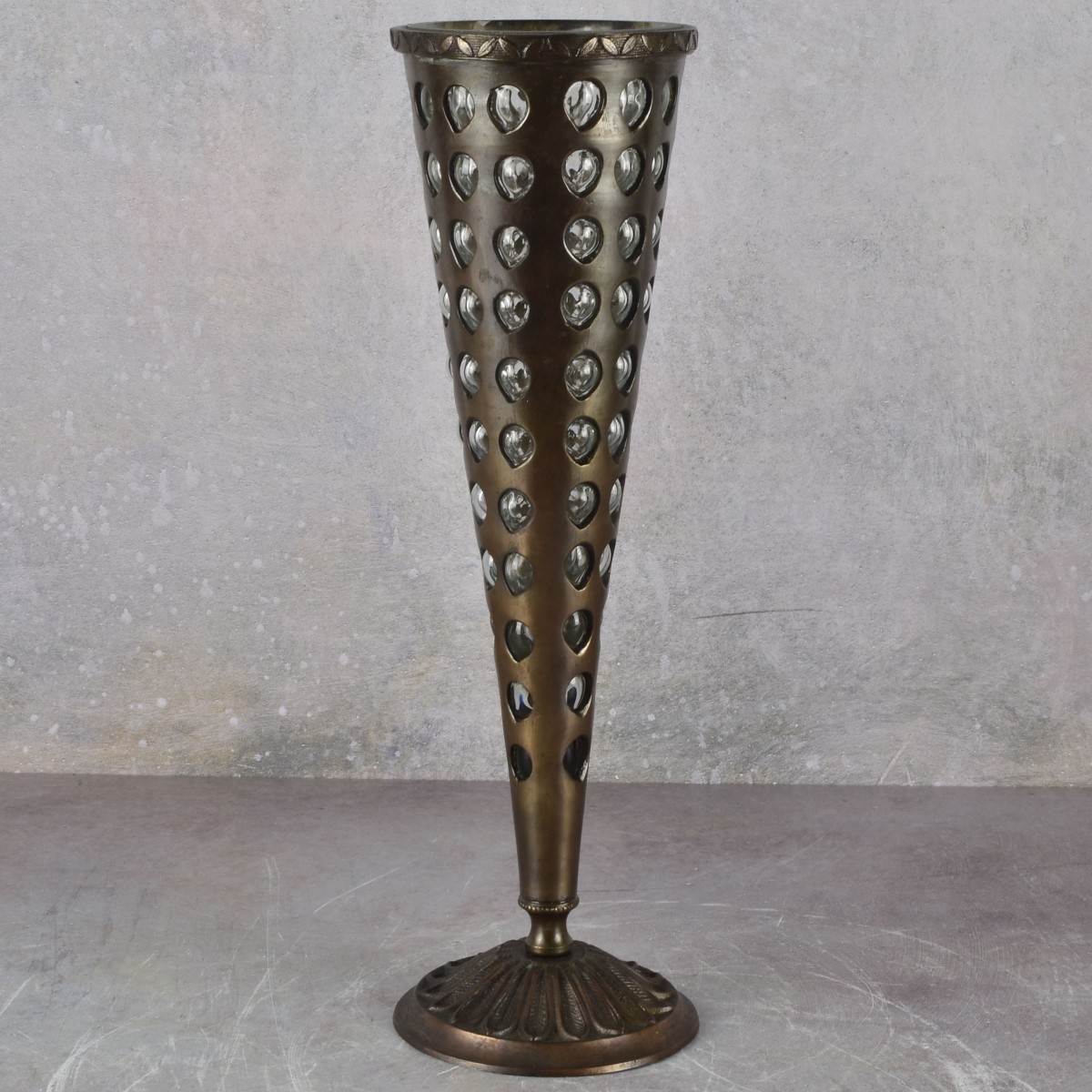 Patinated Bronze with Inlaid Glass Vase