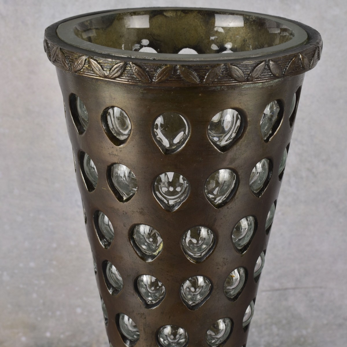 Patinated Bronze with Inlaid Glass Vase