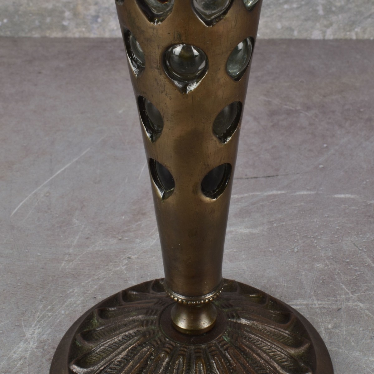 Patinated Bronze with Inlaid Glass Vase
