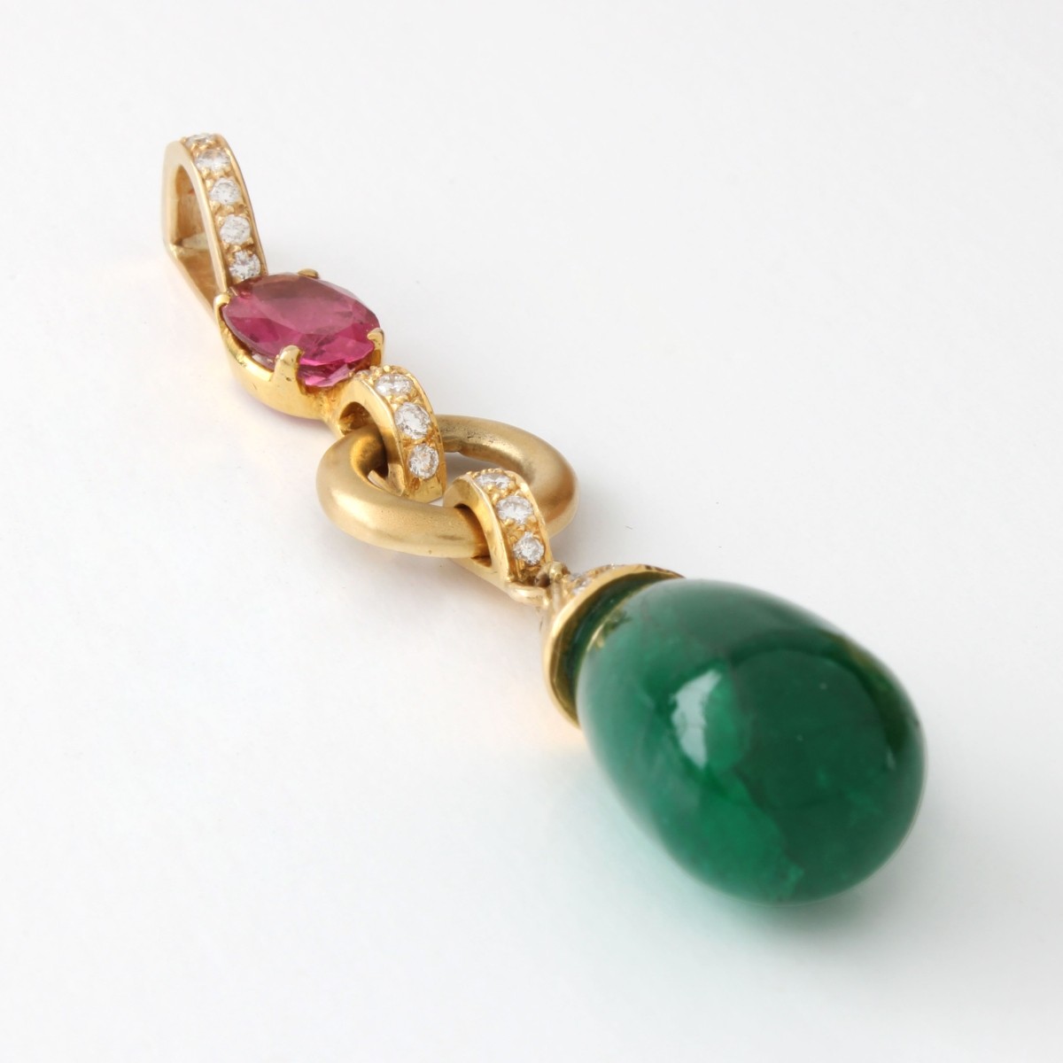 Emerald, Tourmaline and 18K Pendant