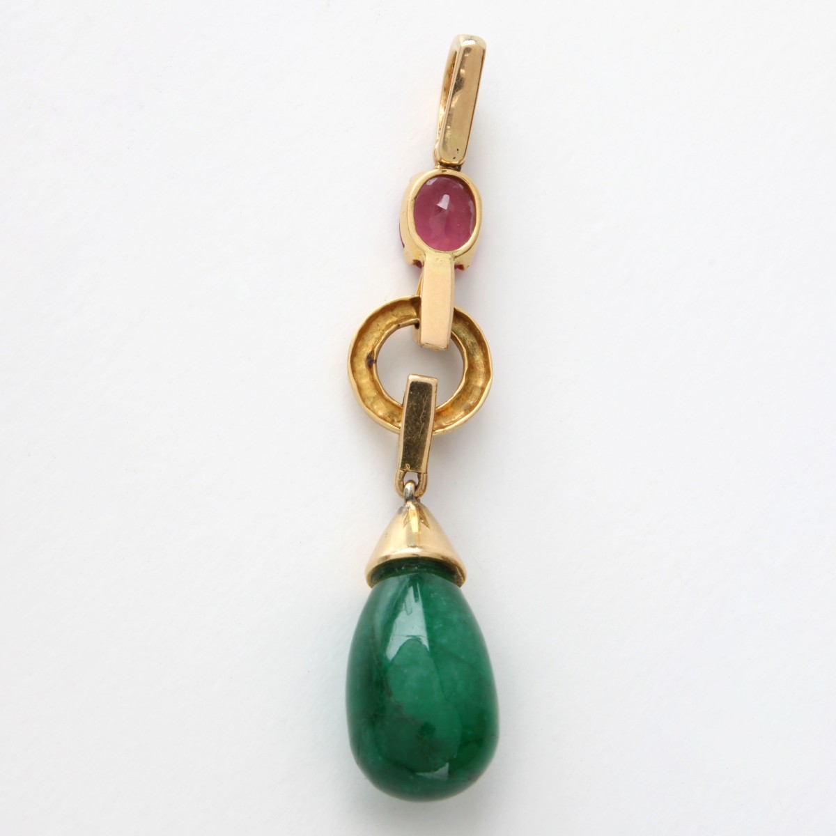 Emerald, Tourmaline and 18K Pendant
