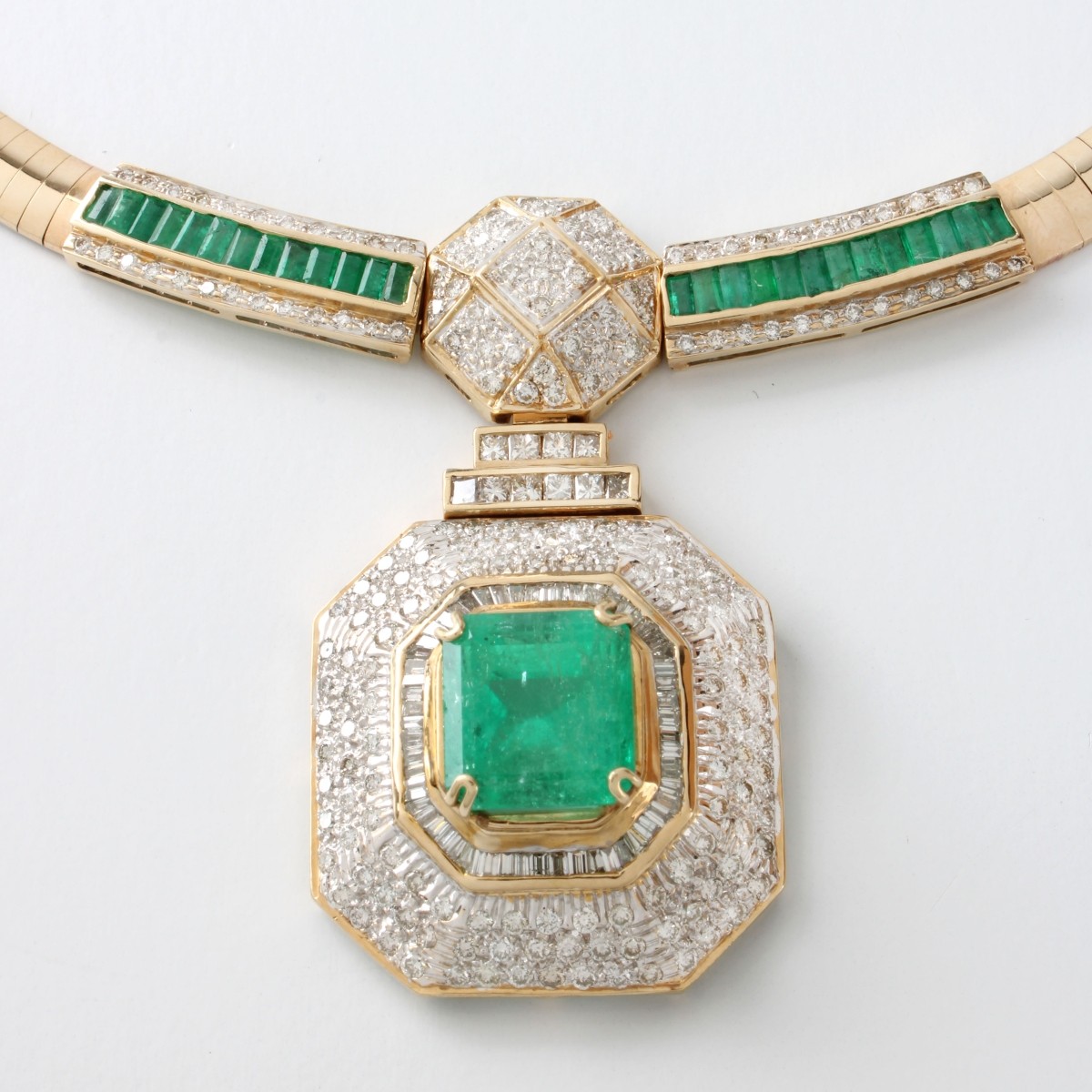 Emerald, Diamond and 14K Necklace