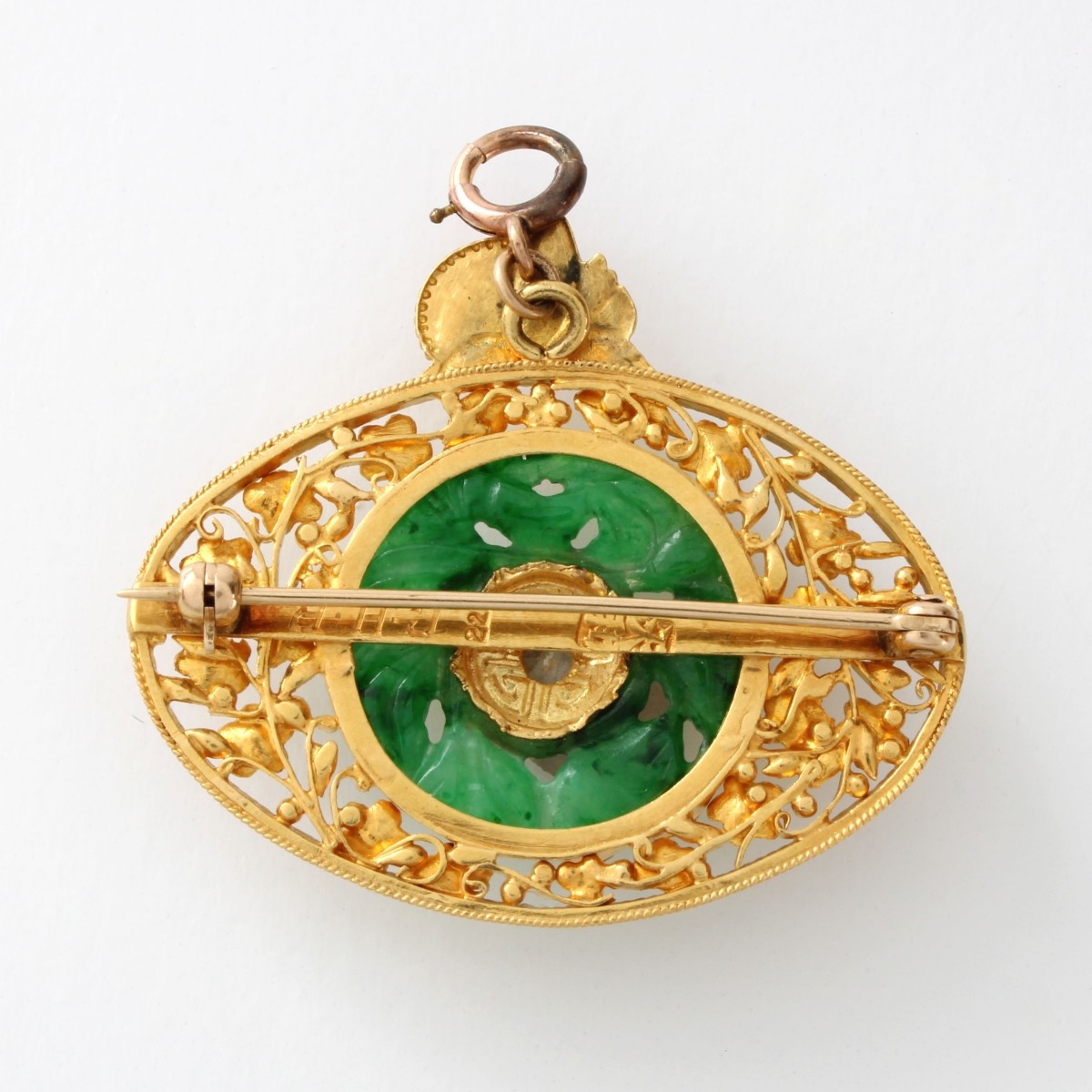 Jade and 22K Pendant / Brooch