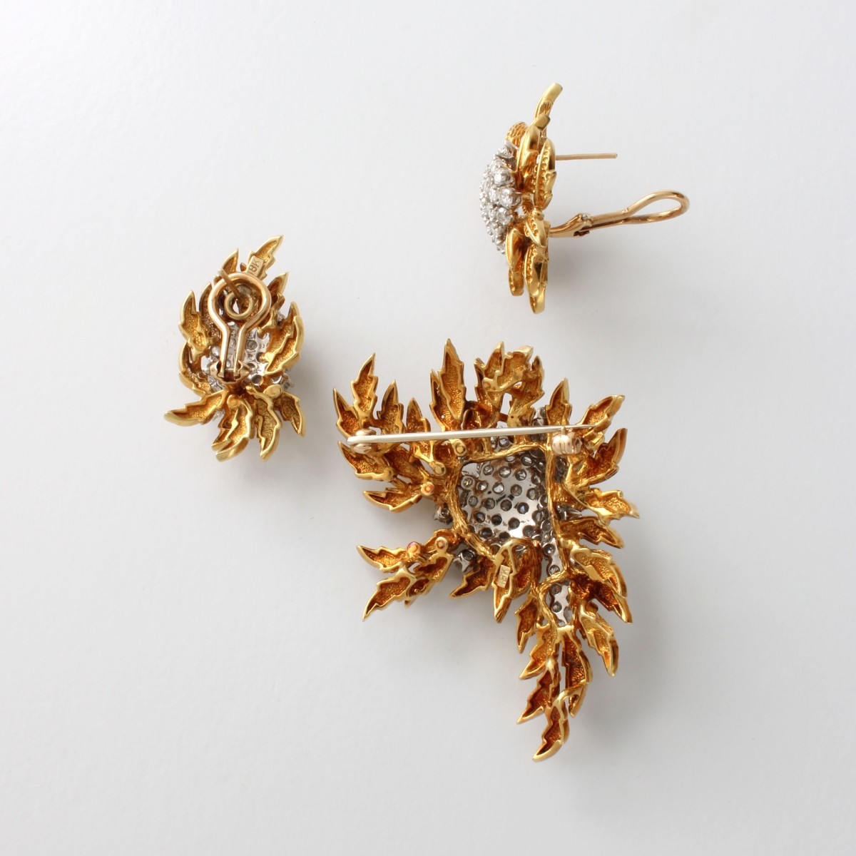 Diamond and 18K Brooch & Earrings