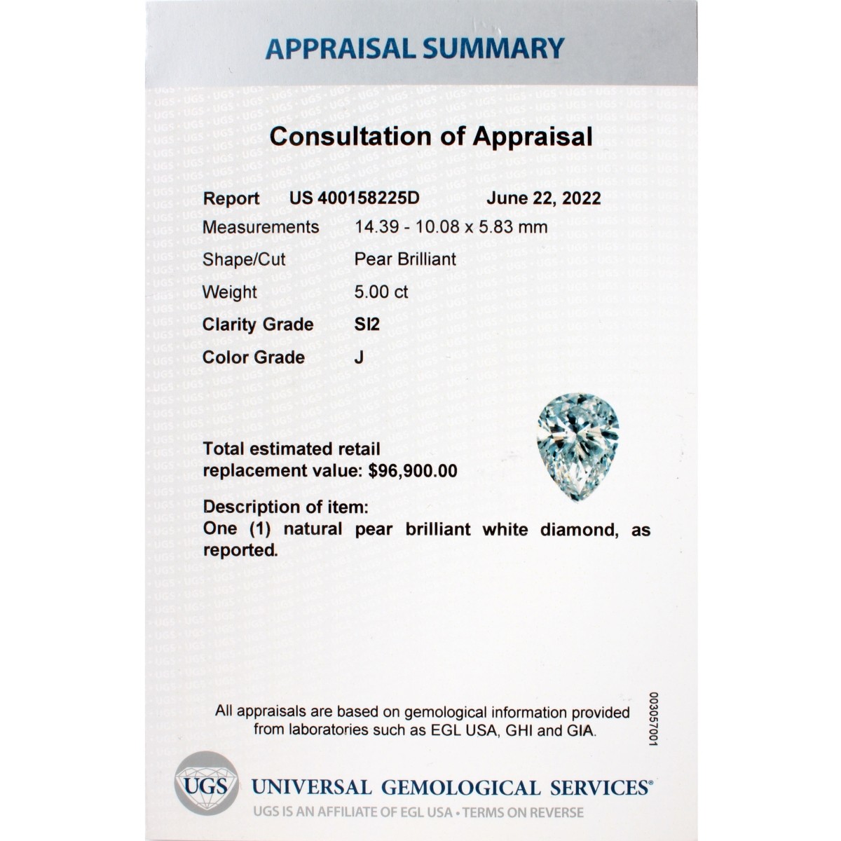 EGL Diamond and Platinum Ring