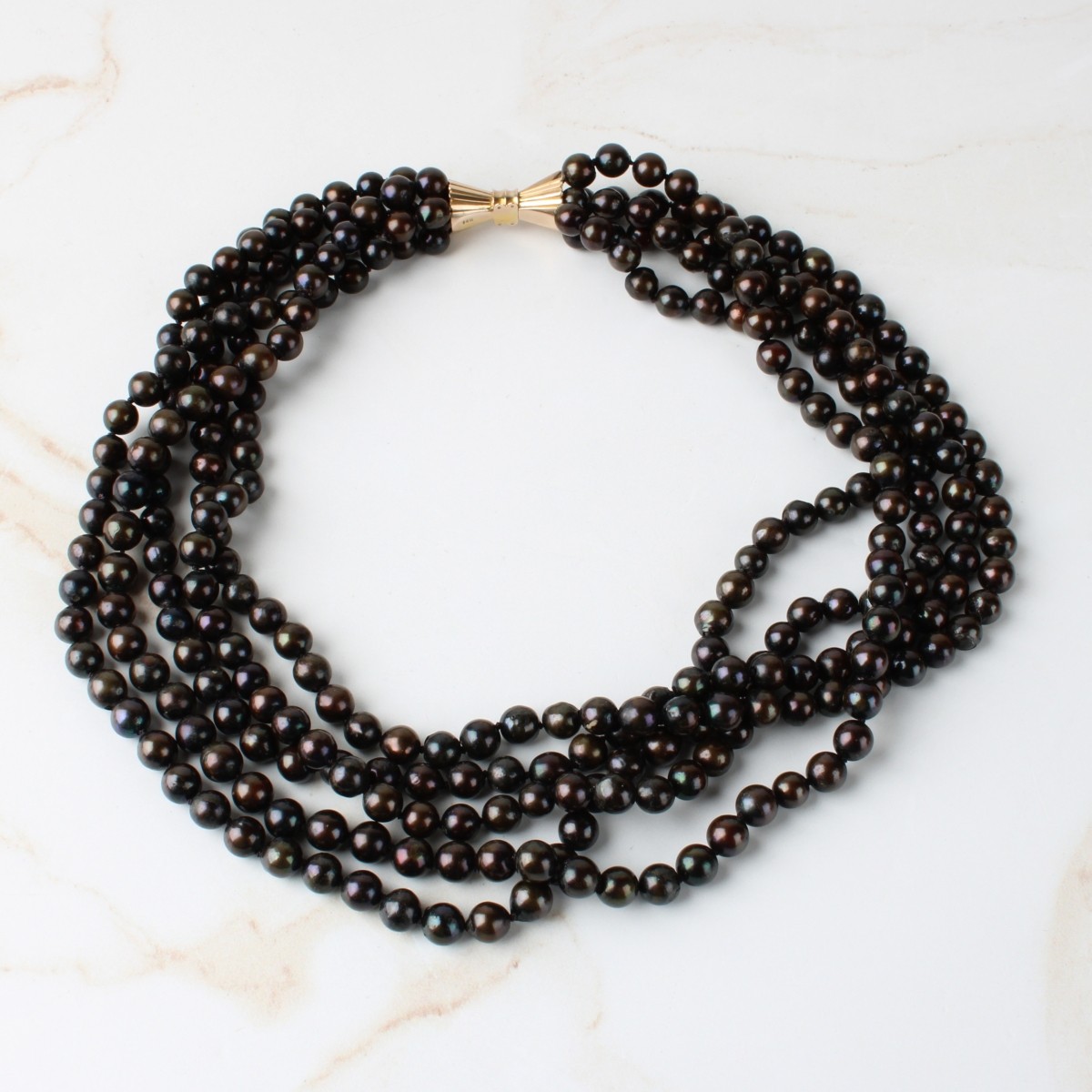 Vintage Five Strand 5.5mm Black Pearl Necklace wit