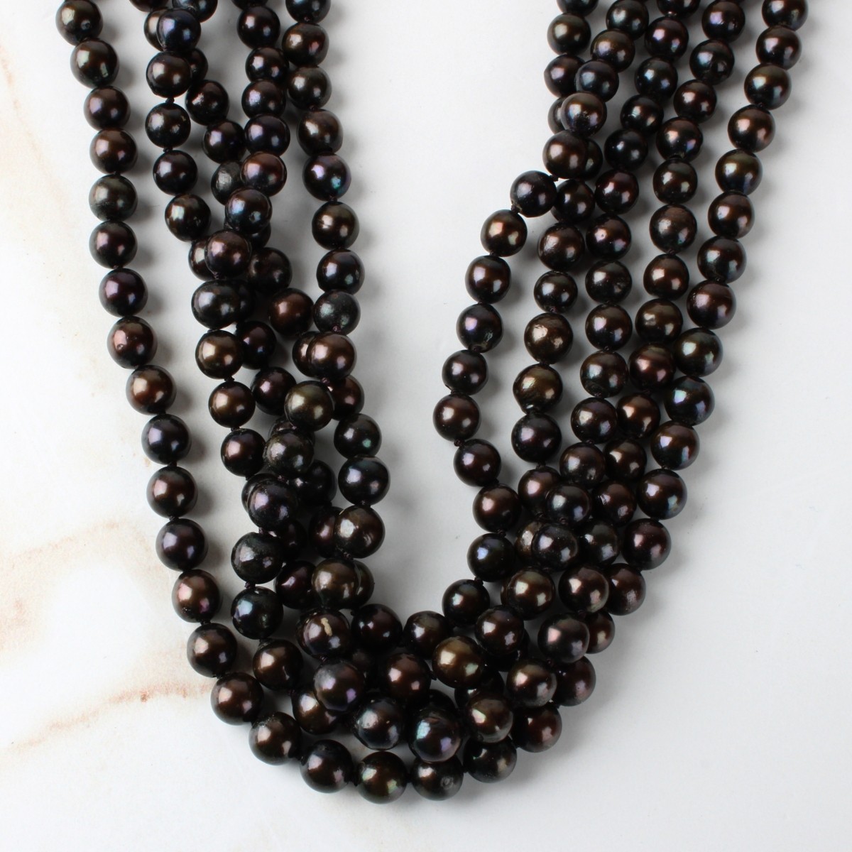 Vintage Five Strand 5.5mm Black Pearl Necklace wit