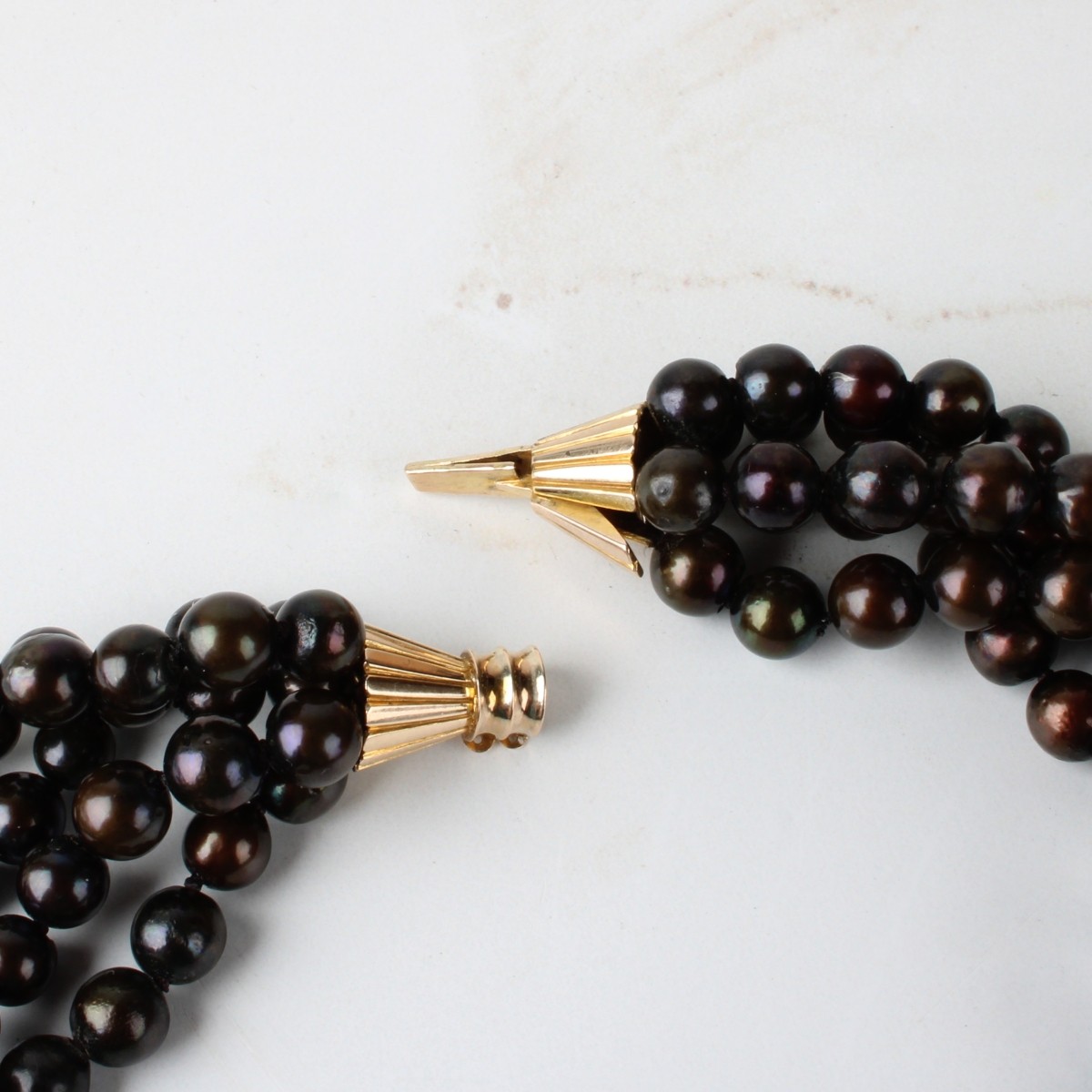 Vintage Five Strand 5.5mm Black Pearl Necklace wit