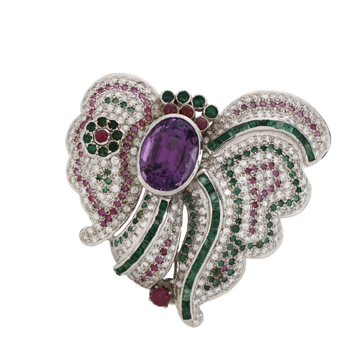 Gemstone and Silver Brooch