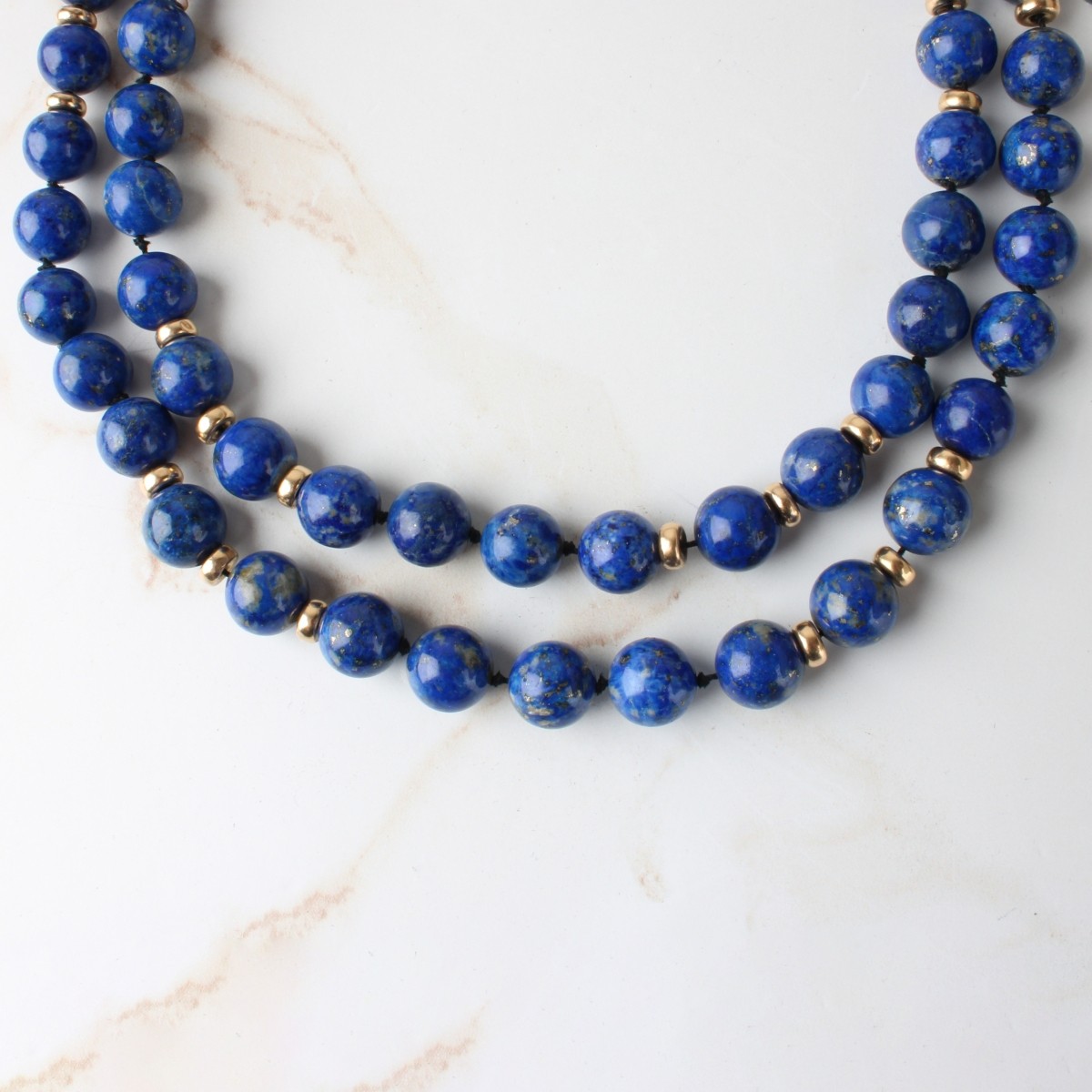 Vintage Single Strand 12mm Lapis Lazuli Bead Neckl