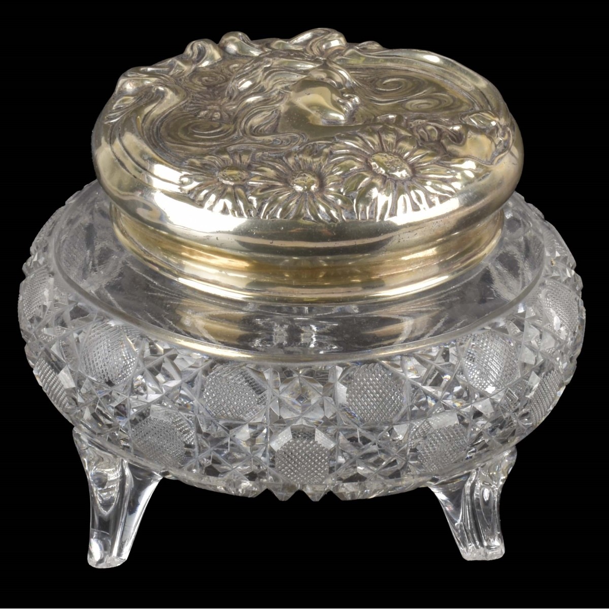 Cut Glass and Sterling Dresser Jar
