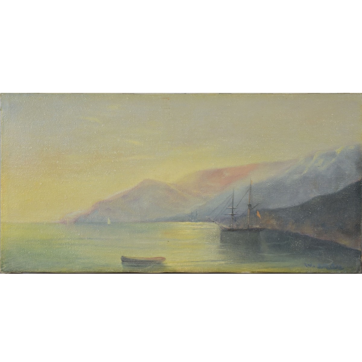 O/C Mountain Seascape with Sail Ship