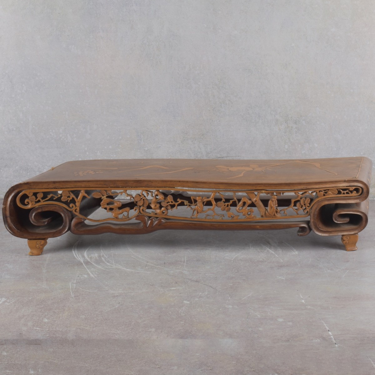Antique Hardwood Scroll Platform