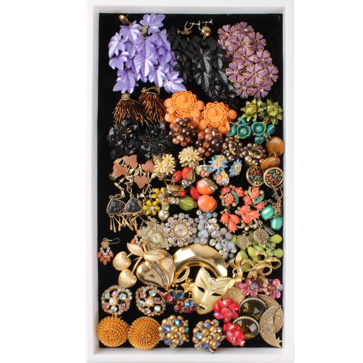 Tray Lot of Costume Earrings and Pins