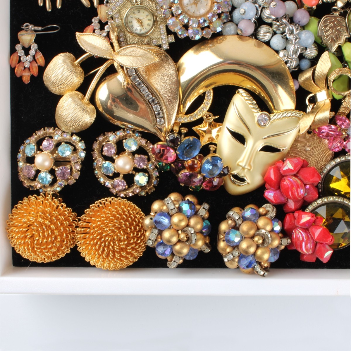 Tray Lot of Costume Earrings and Pins