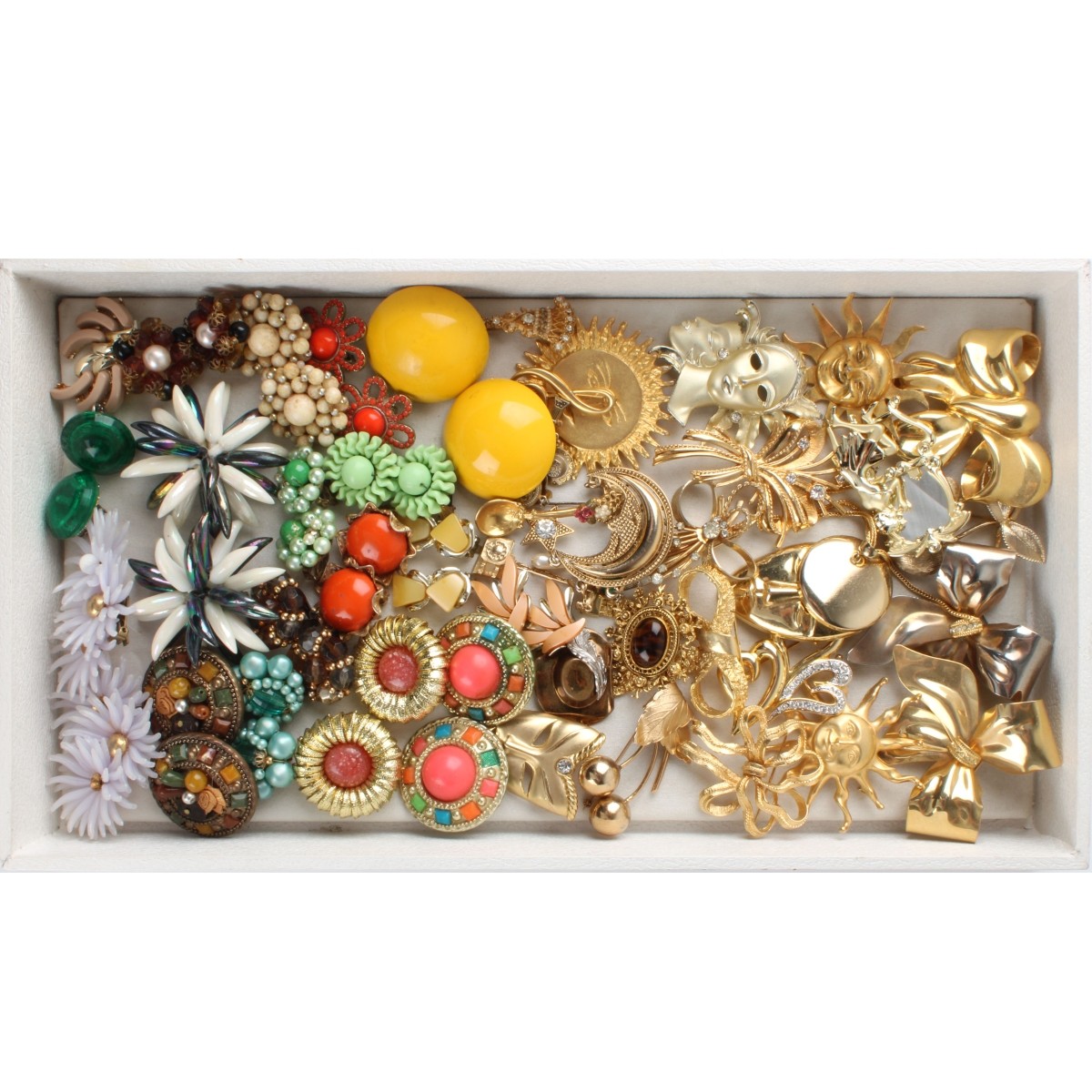 Tray Lot of Costume Earrings and Pins
