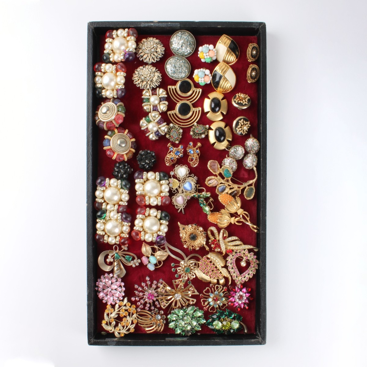 Tray Lot of Costume Earrings and Pins