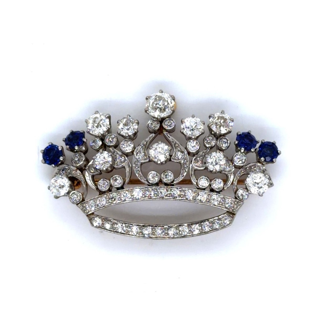 Diamond, Sapphire, Plat and 18K Brooch