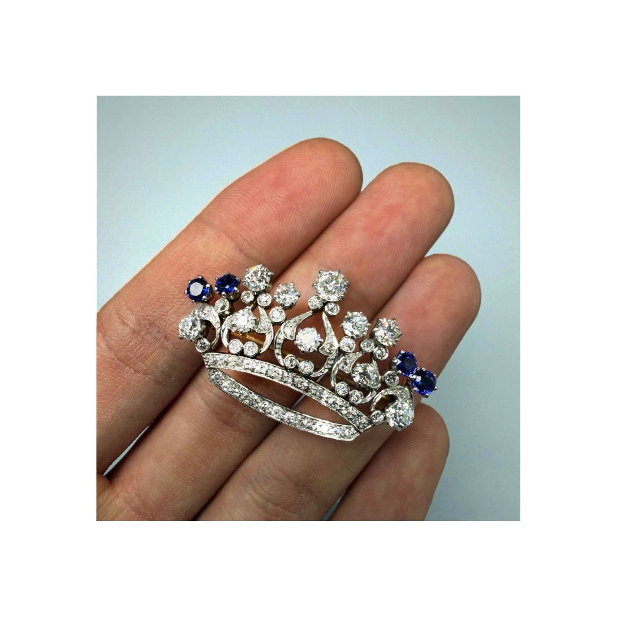 Diamond, Sapphire, Plat and 18K Brooch