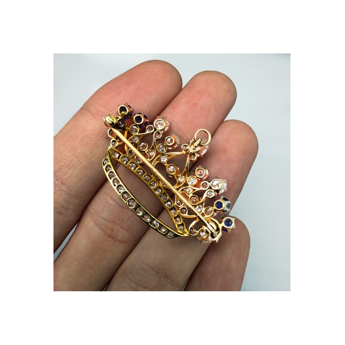 Diamond, Sapphire, Plat and 18K Brooch