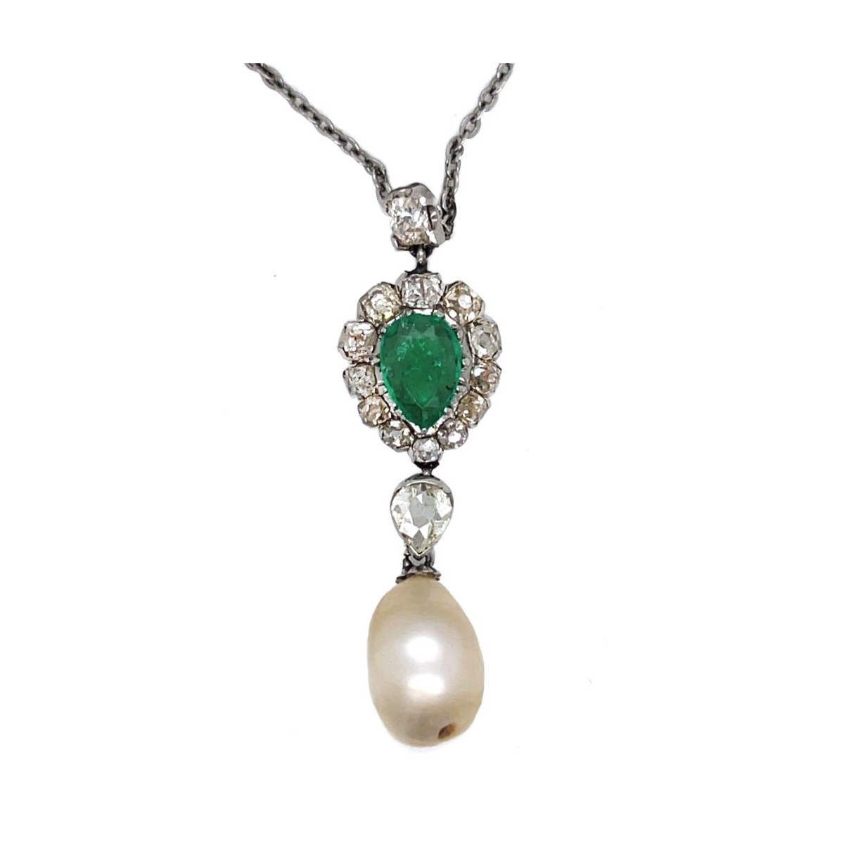 Pearl, Emerald, Diamond & Plat. Pendant