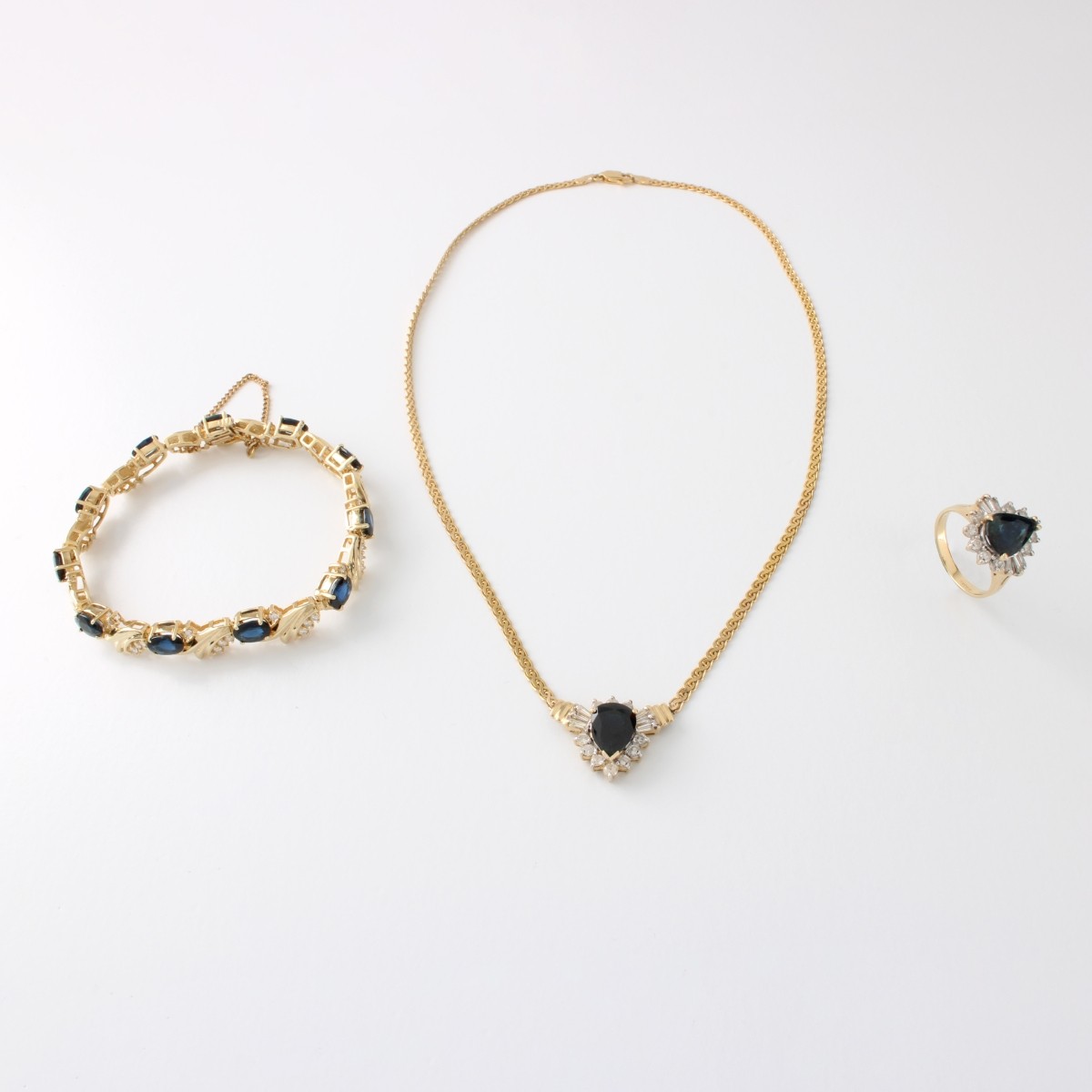 Sapphire, Diamond & 14K Jewelry Suite