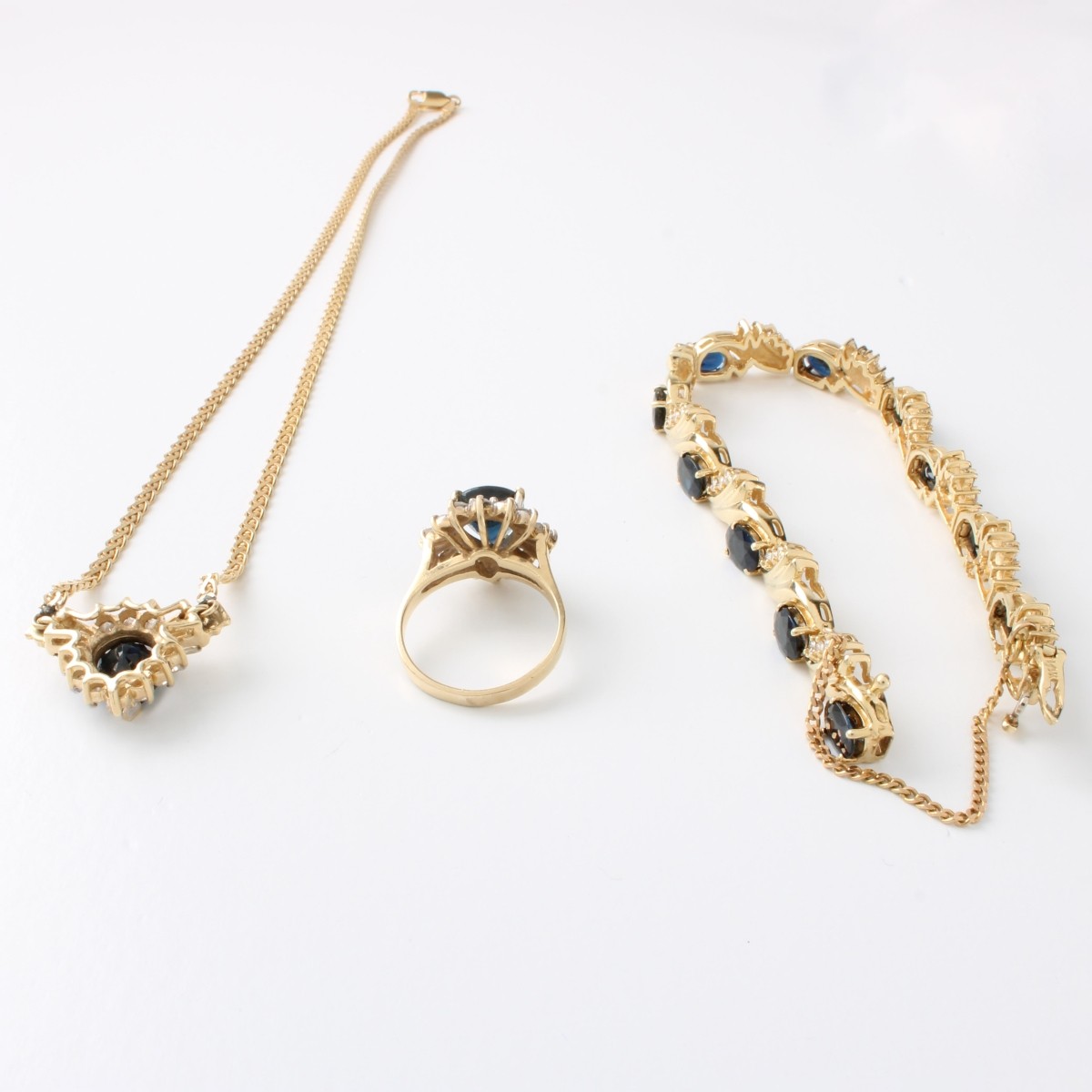 Sapphire, Diamond & 14K Jewelry Suite