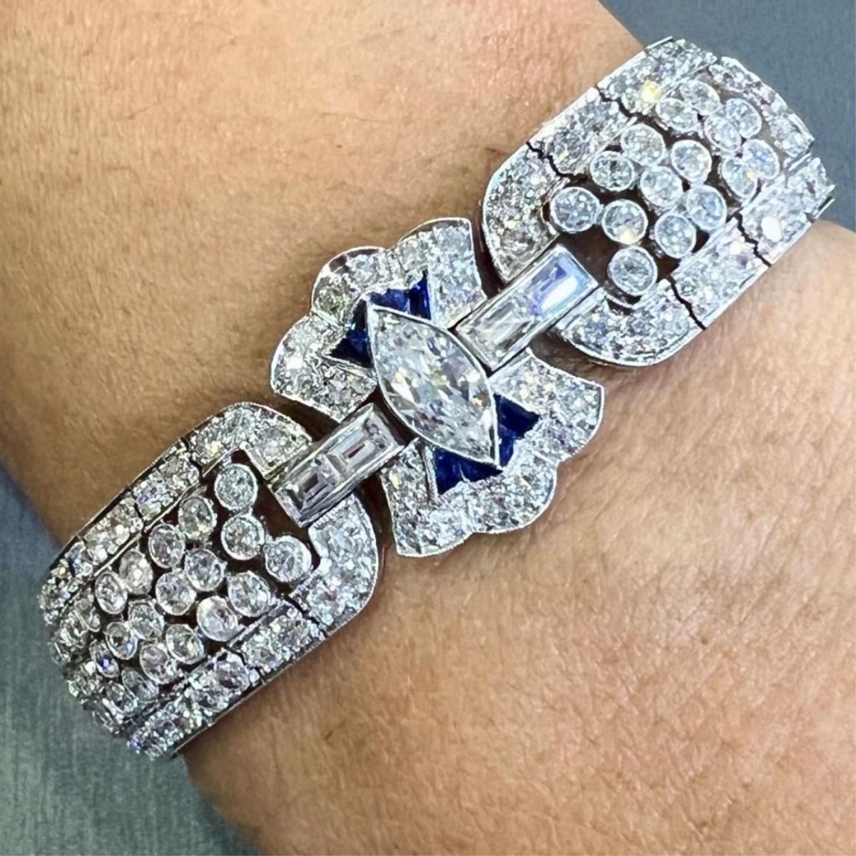 Deco Diamond, Sapphire and Plat Bracelet