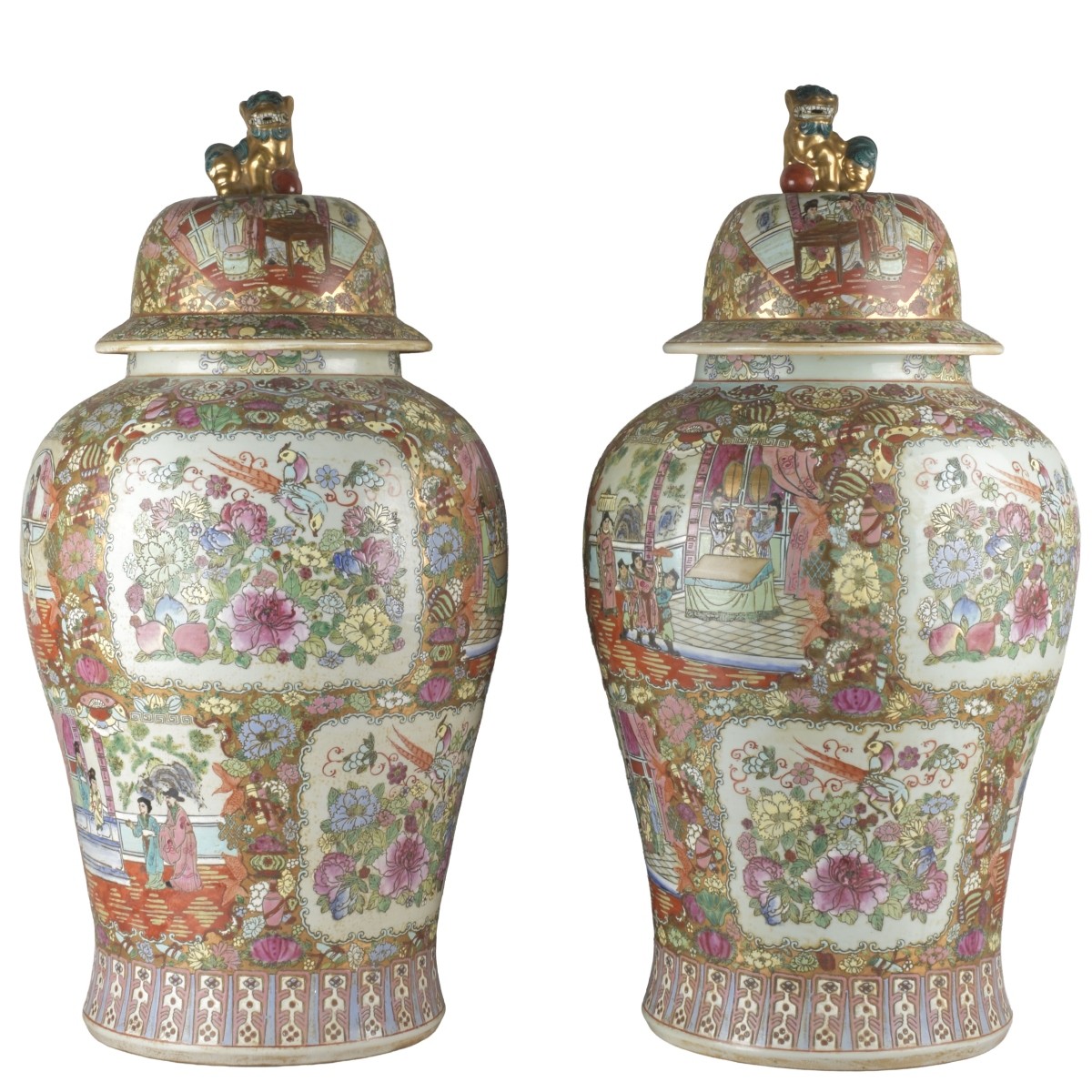 Chinese Rose Medallion Temple Jars
