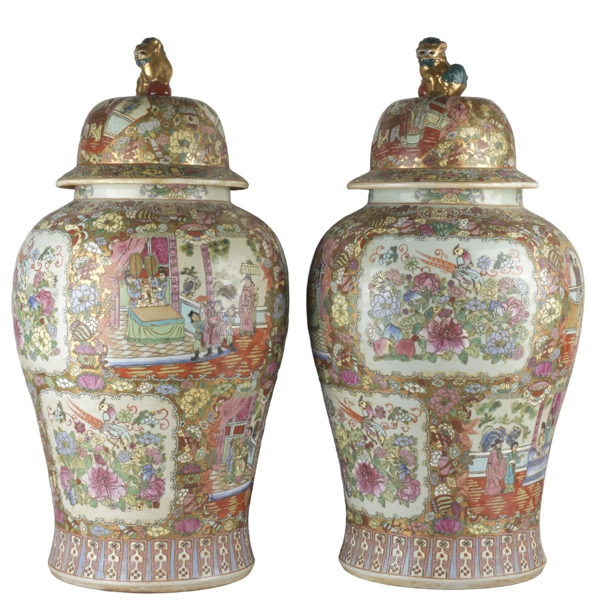 Chinese Rose Medallion Temple Jars