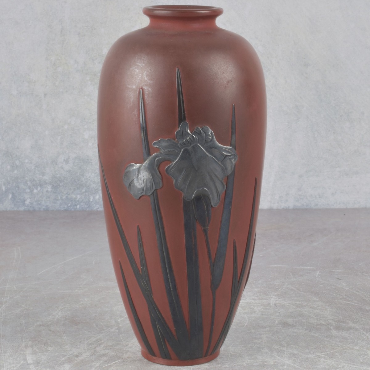 Japanese Bronze Vase with Silver Overlay
