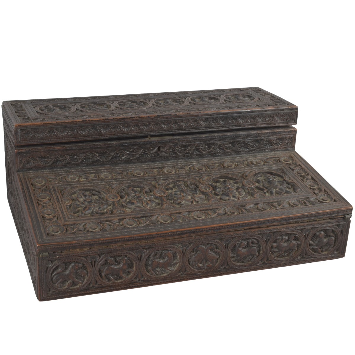 Anglo-Indian Carved Wood Lap Desk