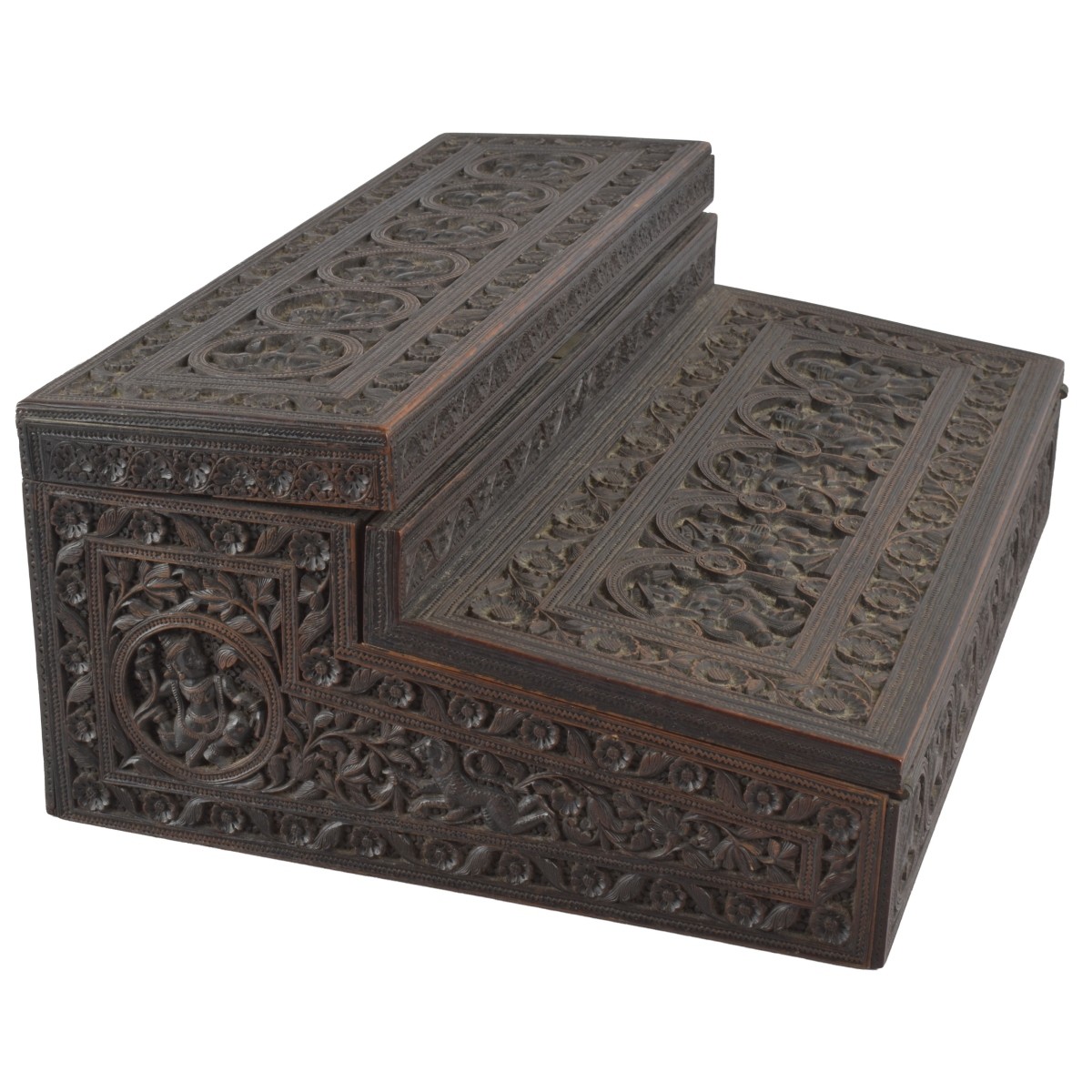 Anglo-Indian Carved Wood Lap Desk
