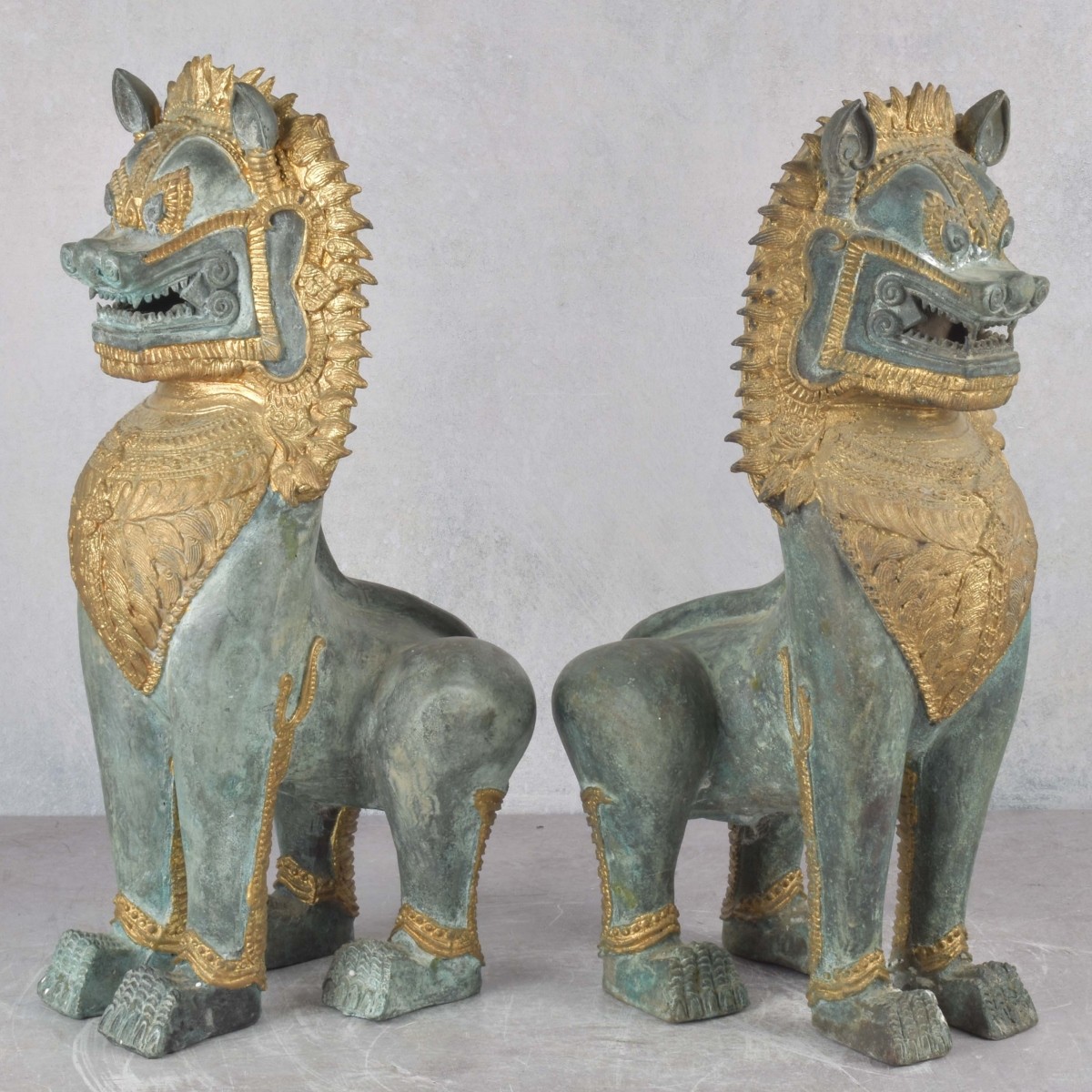Pair of Thai-Khmer Bronze Foo Dogs