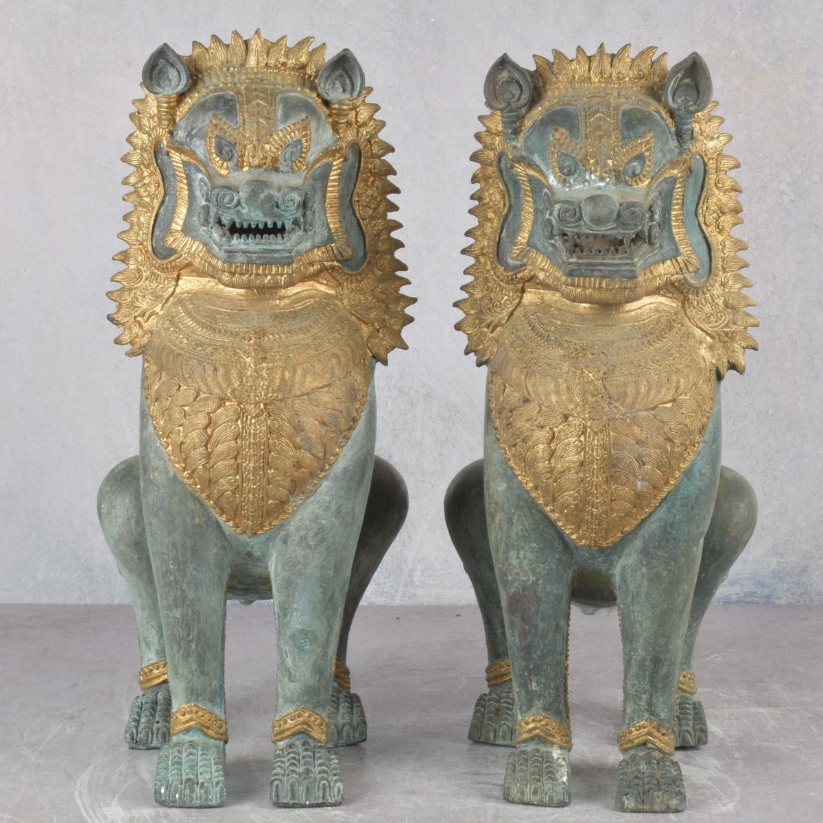 Pair of Thai-Khmer Bronze Foo Dogs