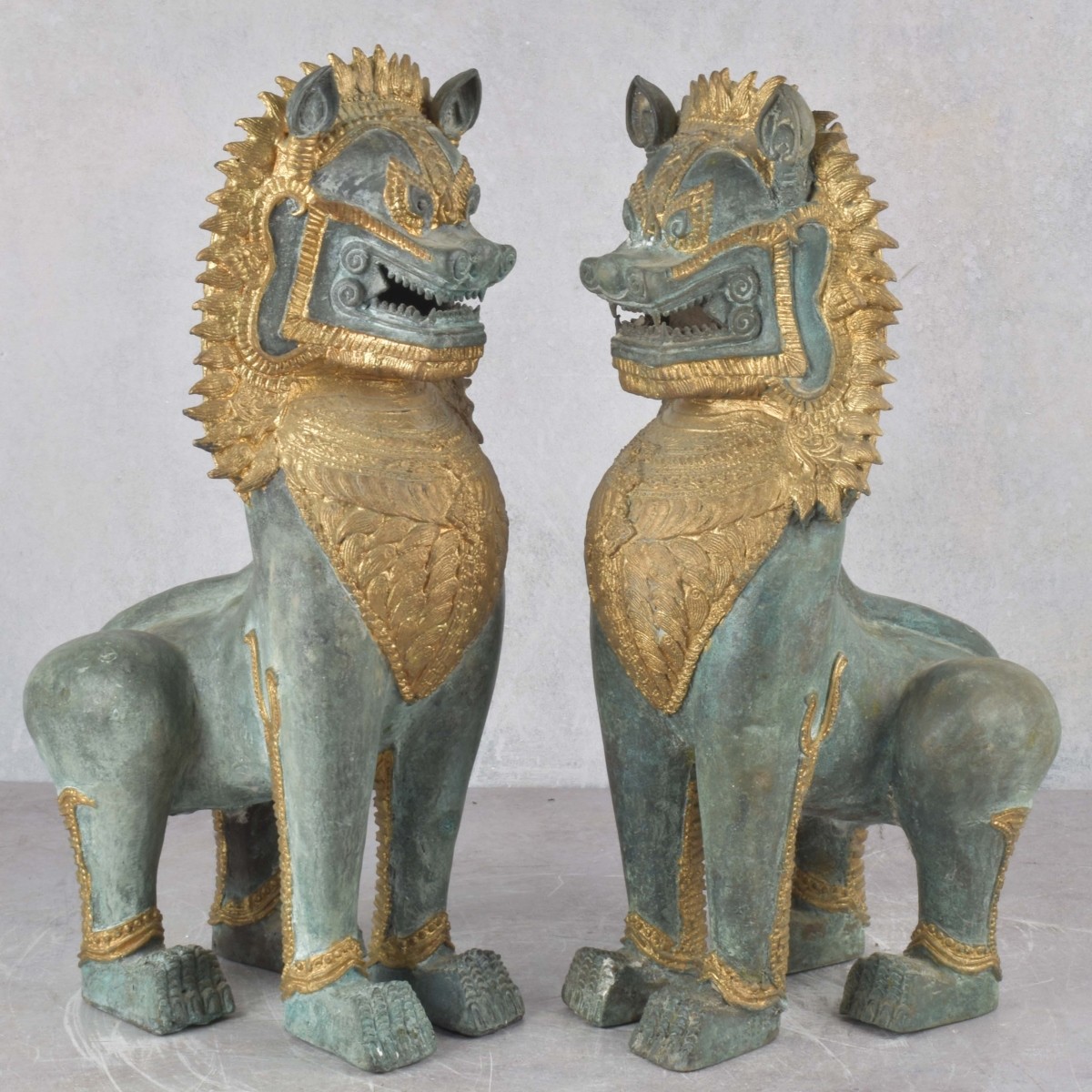 Pair of Thai-Khmer Bronze Foo Dogs