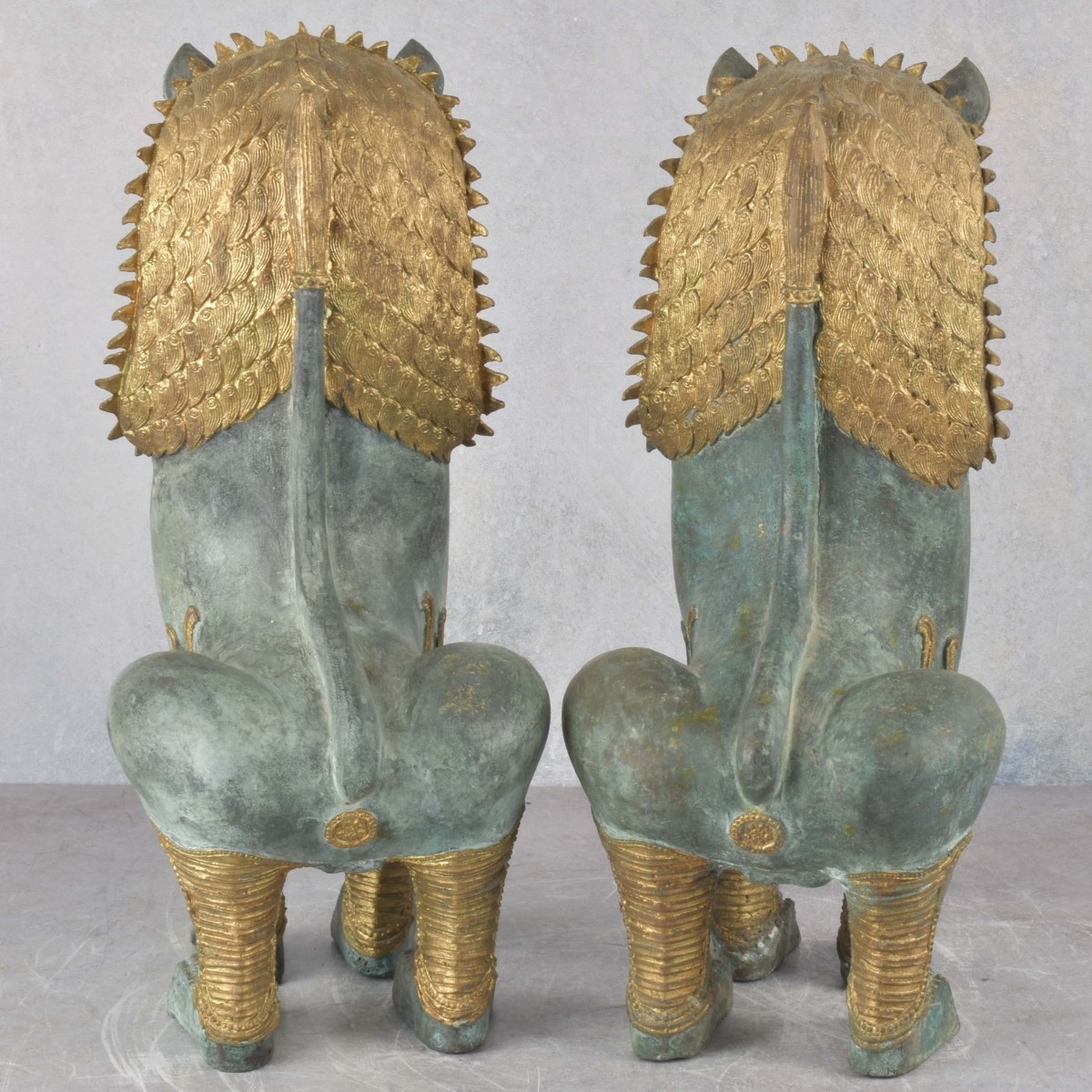 Pair of Thai-Khmer Bronze Foo Dogs