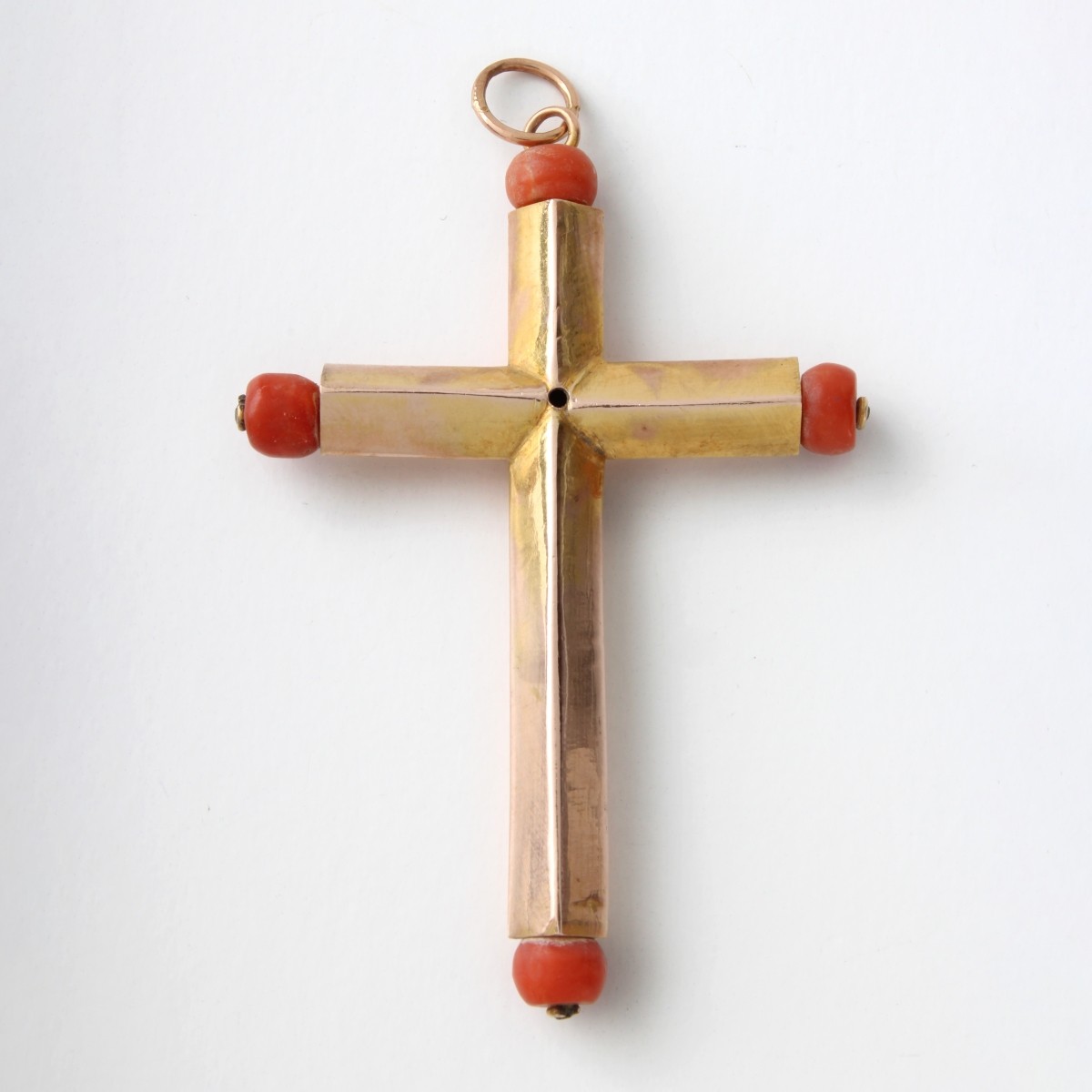 Red Coral and 12K Gold Cross Pendant