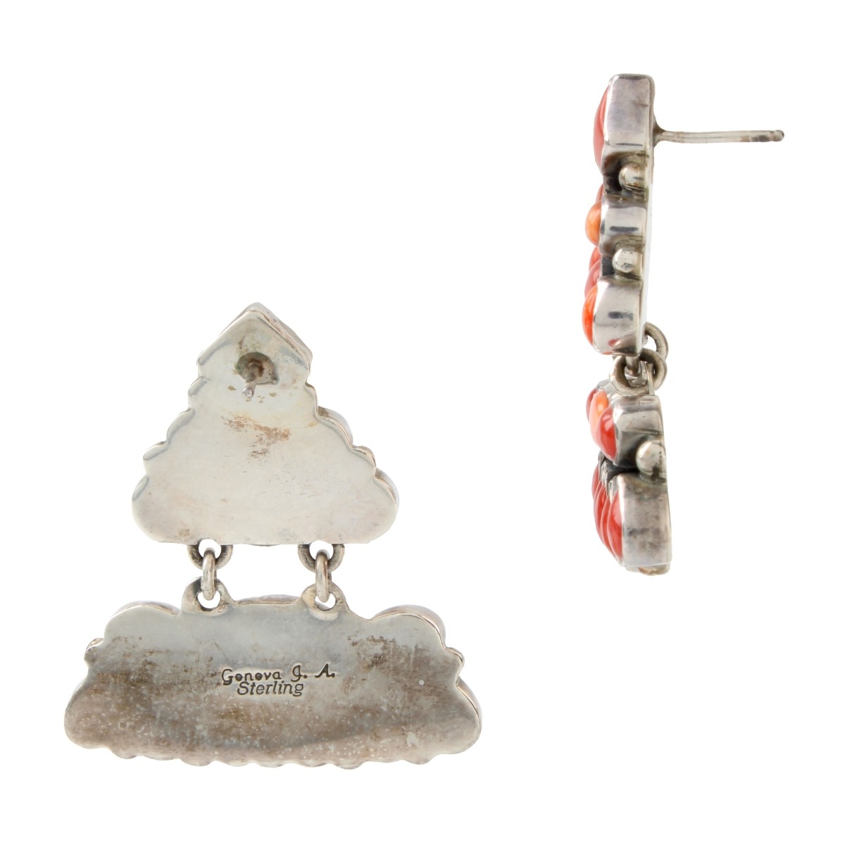 Red Coral and Sterling Earrings